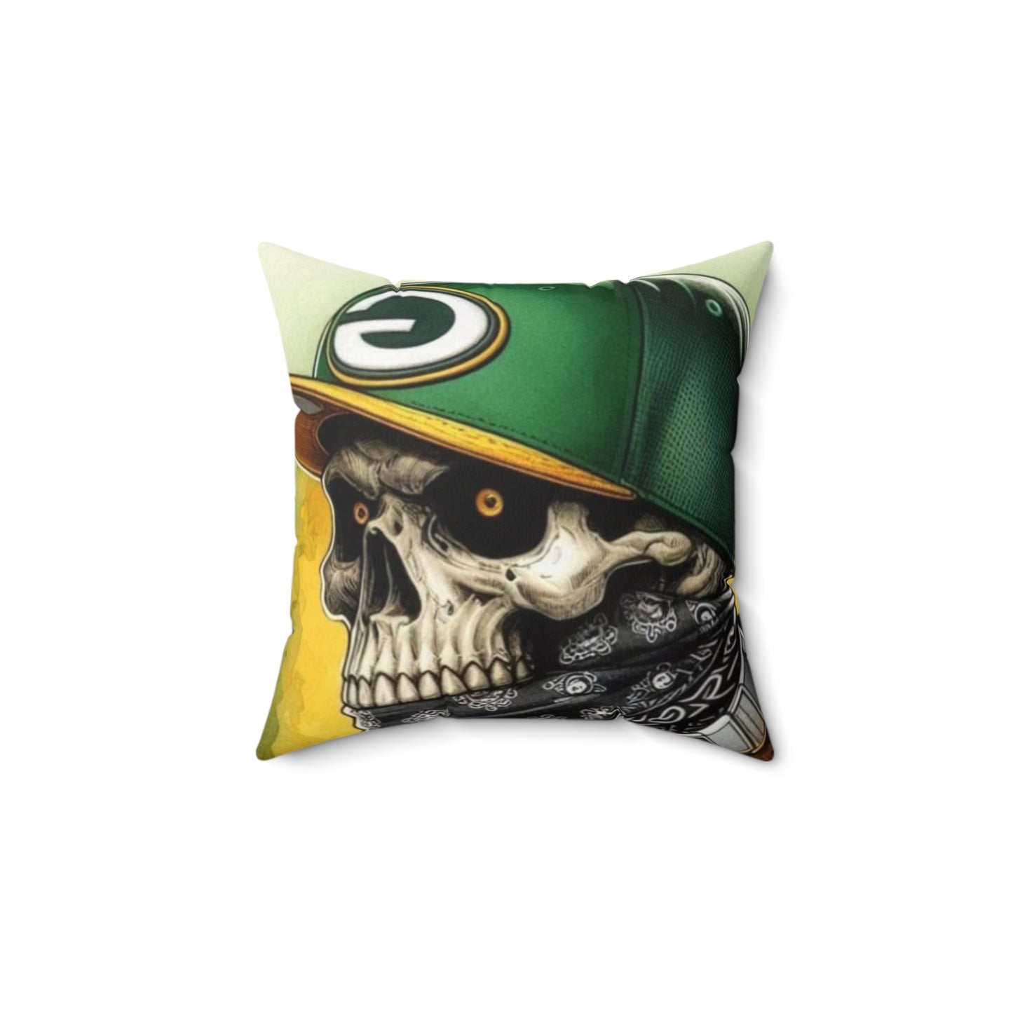 Green Bay Packers Skull Pillow | NFL Fan Spun Polyester Square Cushion Printify