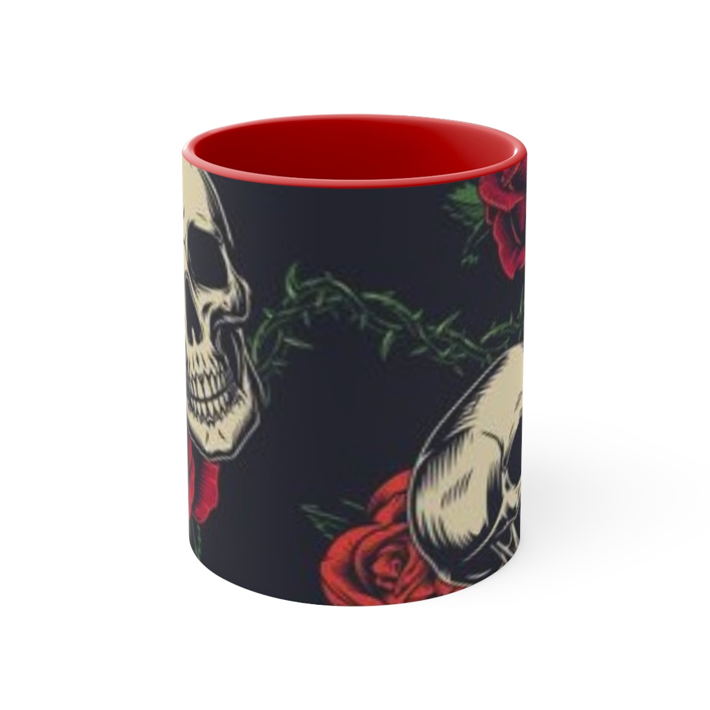 "Gothic Skull and Roses Coffee Mug - Red Interior" Printify