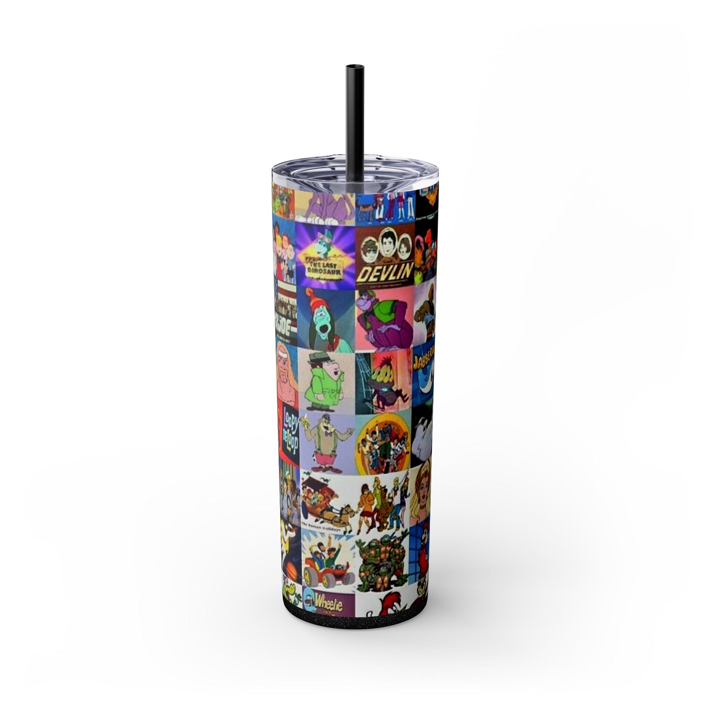 70S & 80S CARTOON CHARACTERS -Skinny Tumbler with Straw, 20oz - Rock n Royalty Designs