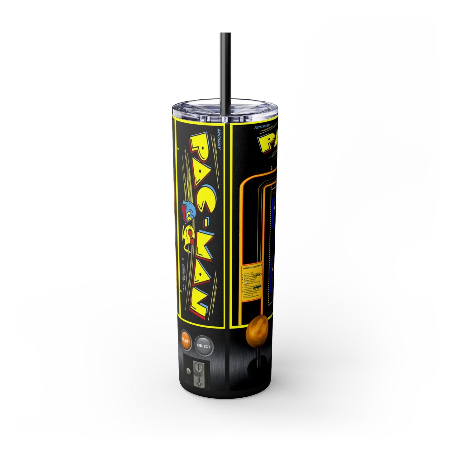 PACMAN ARCADE GAME - Skinny Tumbler with Straw, 20oz - Rock n Royalty Designs