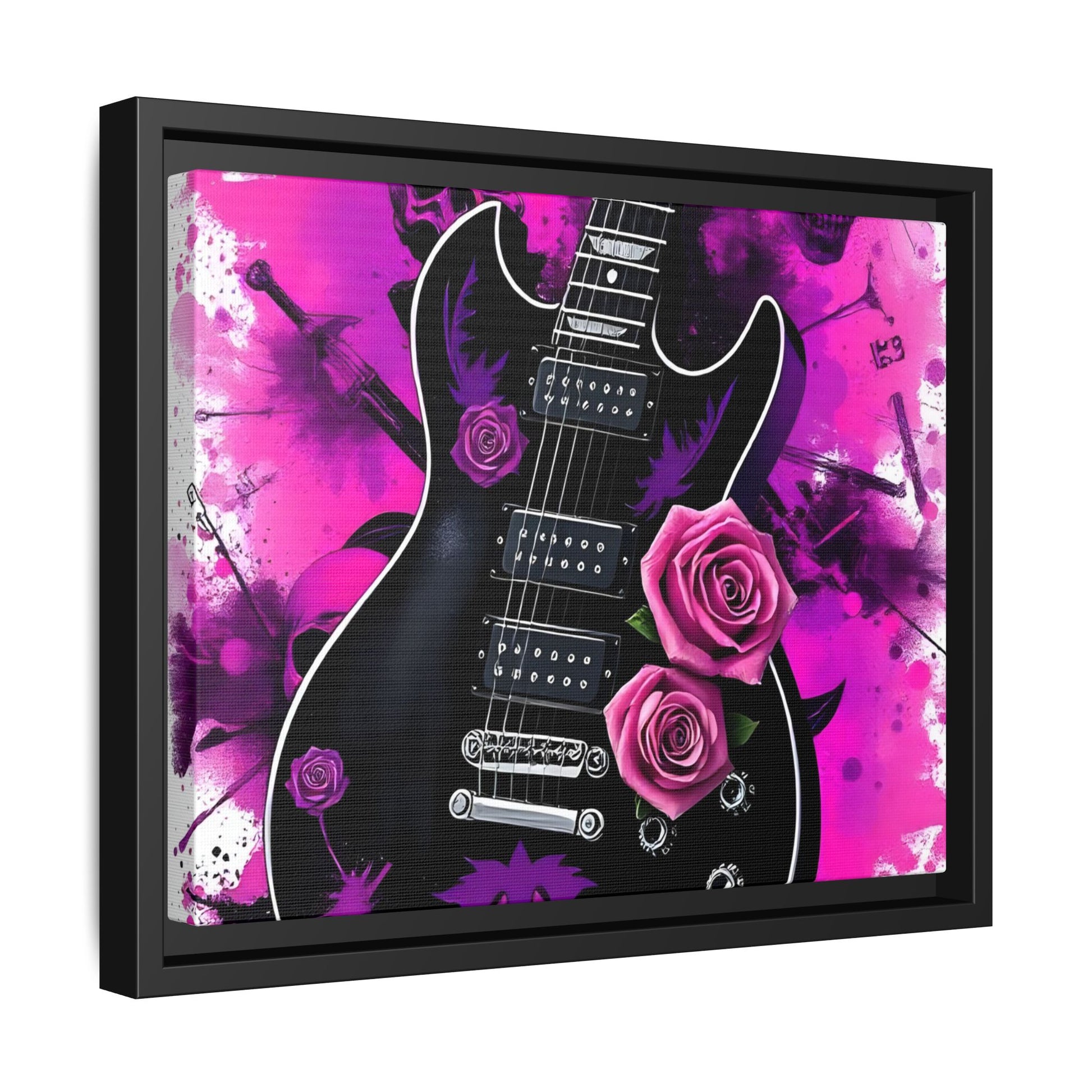 Canvas Art Print 1 of 4 - VIBRAINT Purple Guitar with Skulls and Pink Roses - Rock n Royalty Designs