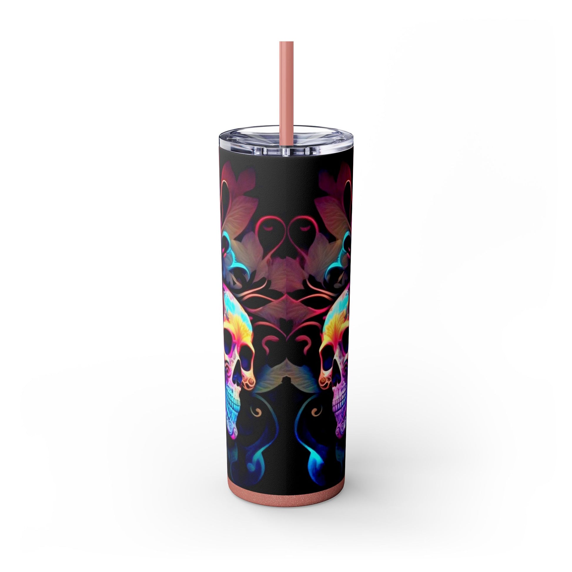 Vibraint Colorful Skulls -Skinny Tumbler with Straw, 20oz Printify