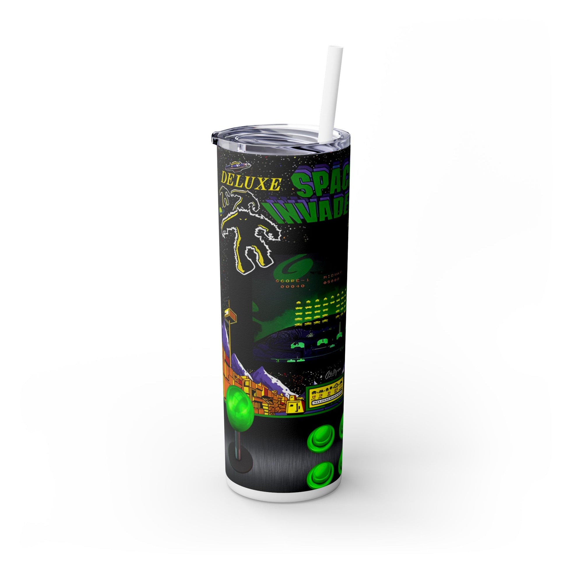 SPACE INVADERS DELUXE ARCADE GAME - Skinny Tumbler with Straw, 20oz - Rock n Royalty Designs