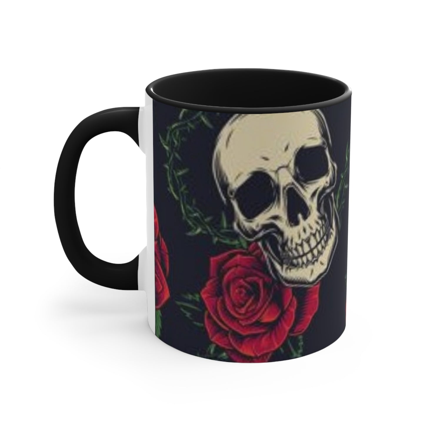 "Gothic Skull and Roses Coffee Mug - Red Interior" Printify