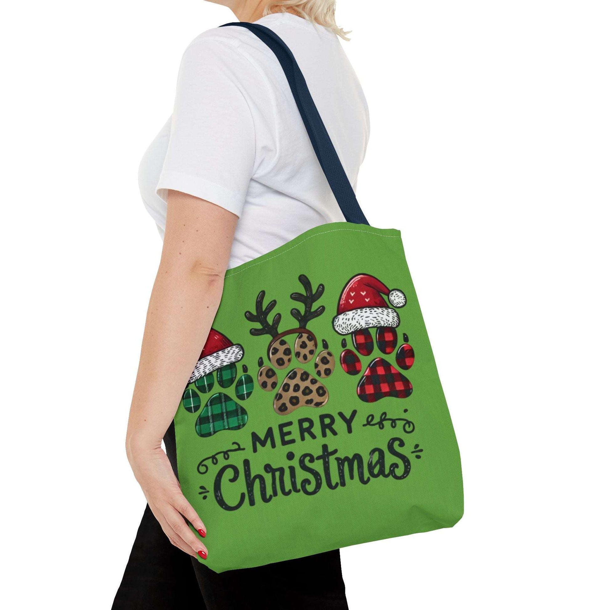 "Merry Doggie Christmas: Festive Paw Print Tote Bag for Dog Lovers"