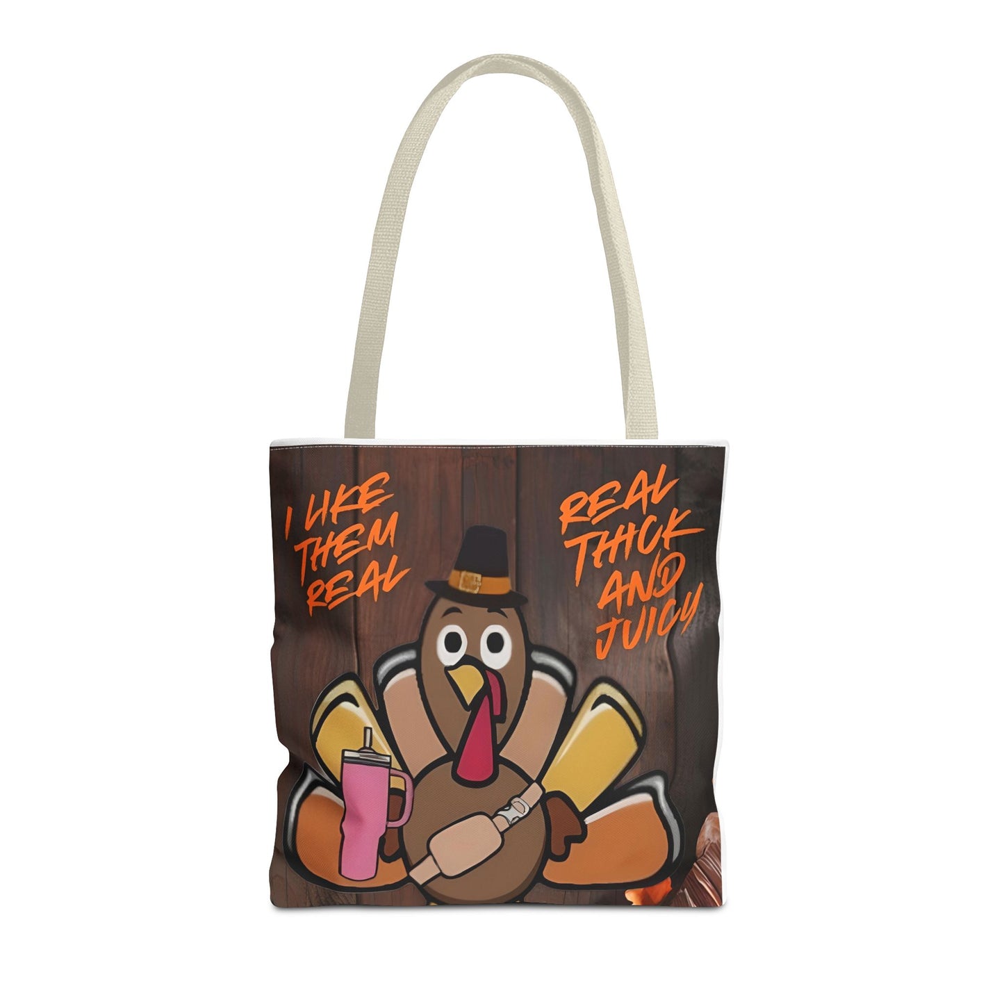 "Real Thick and Juicy Turkey Thanksgiving Tote Bag | Funny Holiday Shopping Bag" Printify