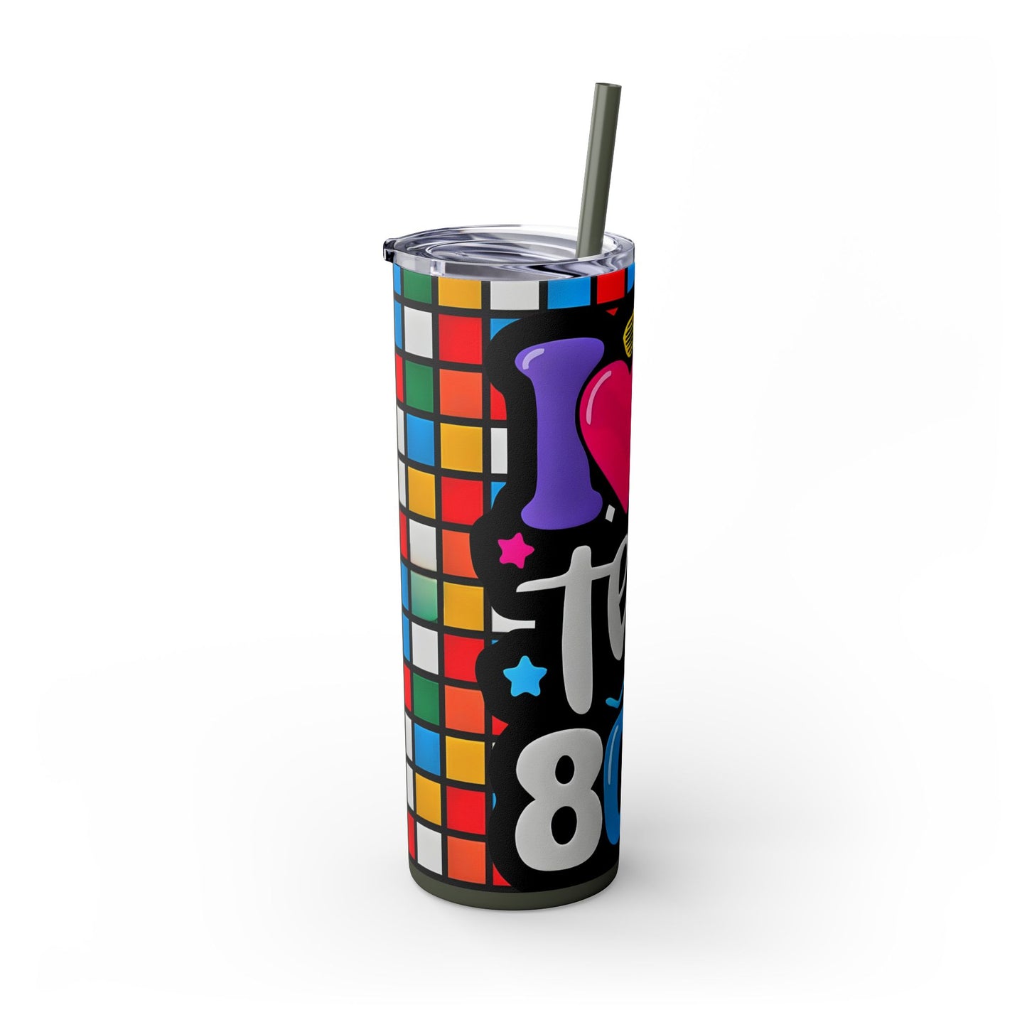 I ❤️ the 80s - Rubeks Cube Edition - Skinny Tumbler with Straw, 20oz ) / - Rock n Royalty Designs