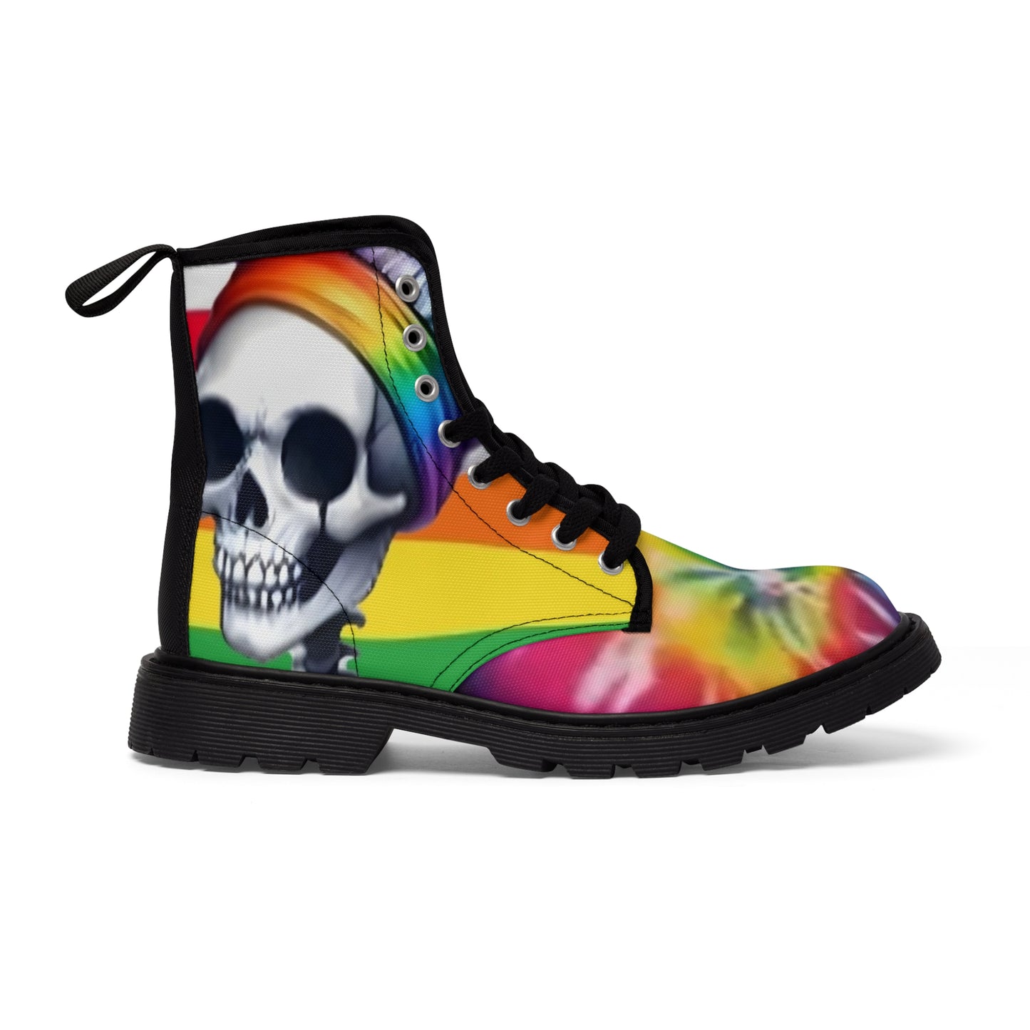 RAINBOW SKULL - Women's Canvas Boots - Rock n Royalty Designs