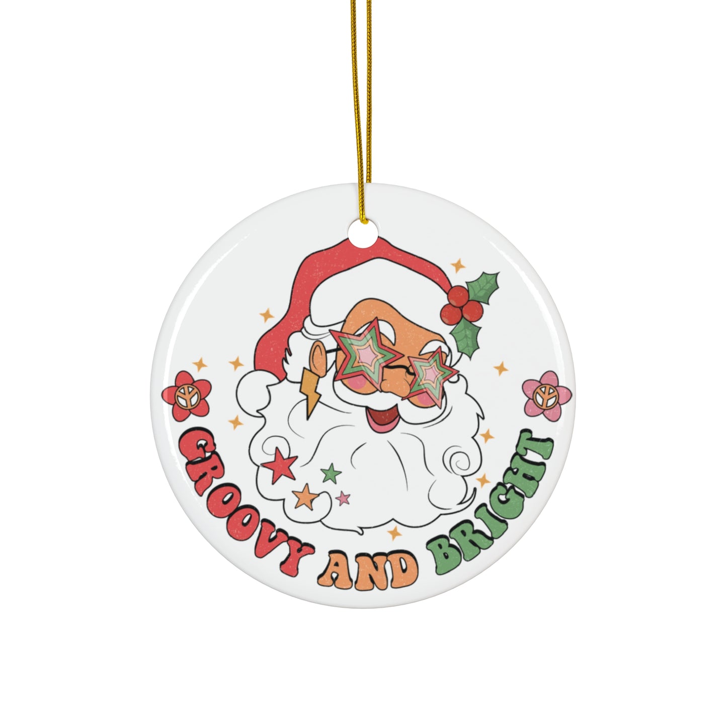 Santa - Groovy and Bright - Ceramic Ornament Printify