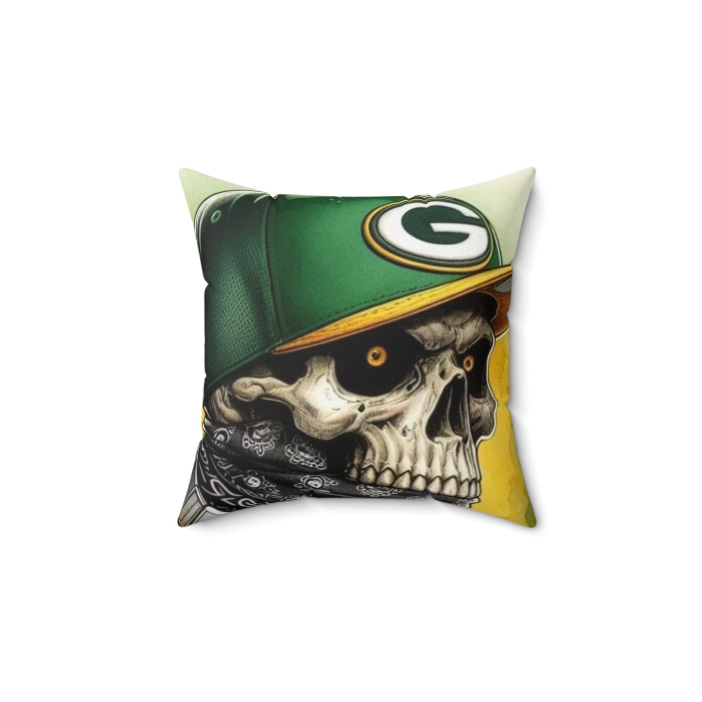 Green Bay Packers Skull Pillow | NFL Fan Spun Polyester Square Cushion Printify