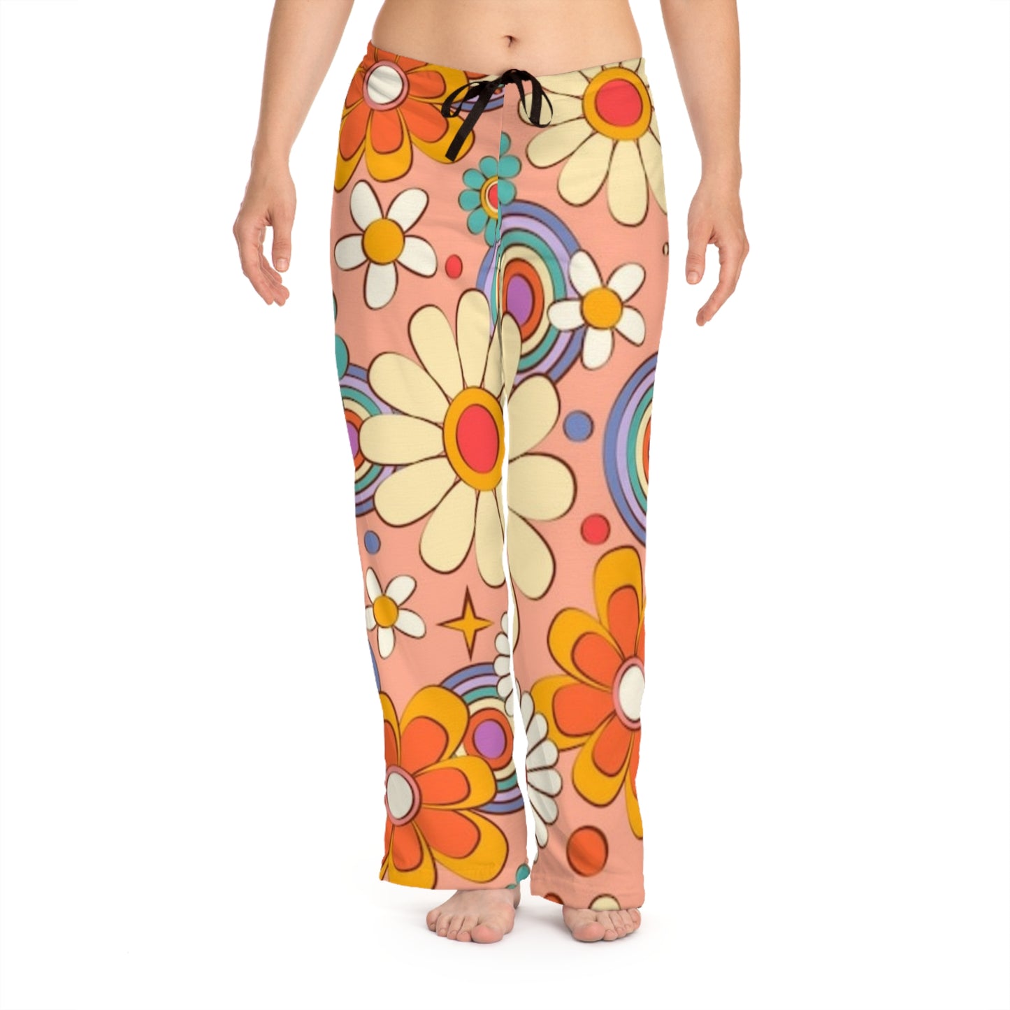 70s Orange Flowers - Women's Pajama Pants (AOP) - Rock n Royalty Designs