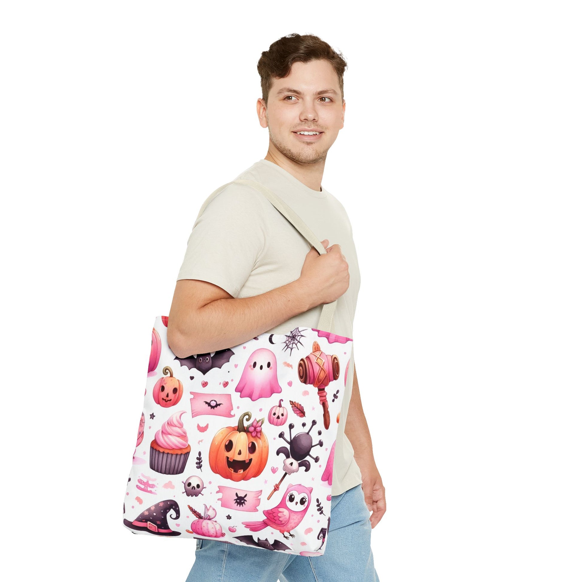 "Kawaii Halloween Tote Bag - Cute Ghost, Pumpkin & Spooky Treats Design" Printify