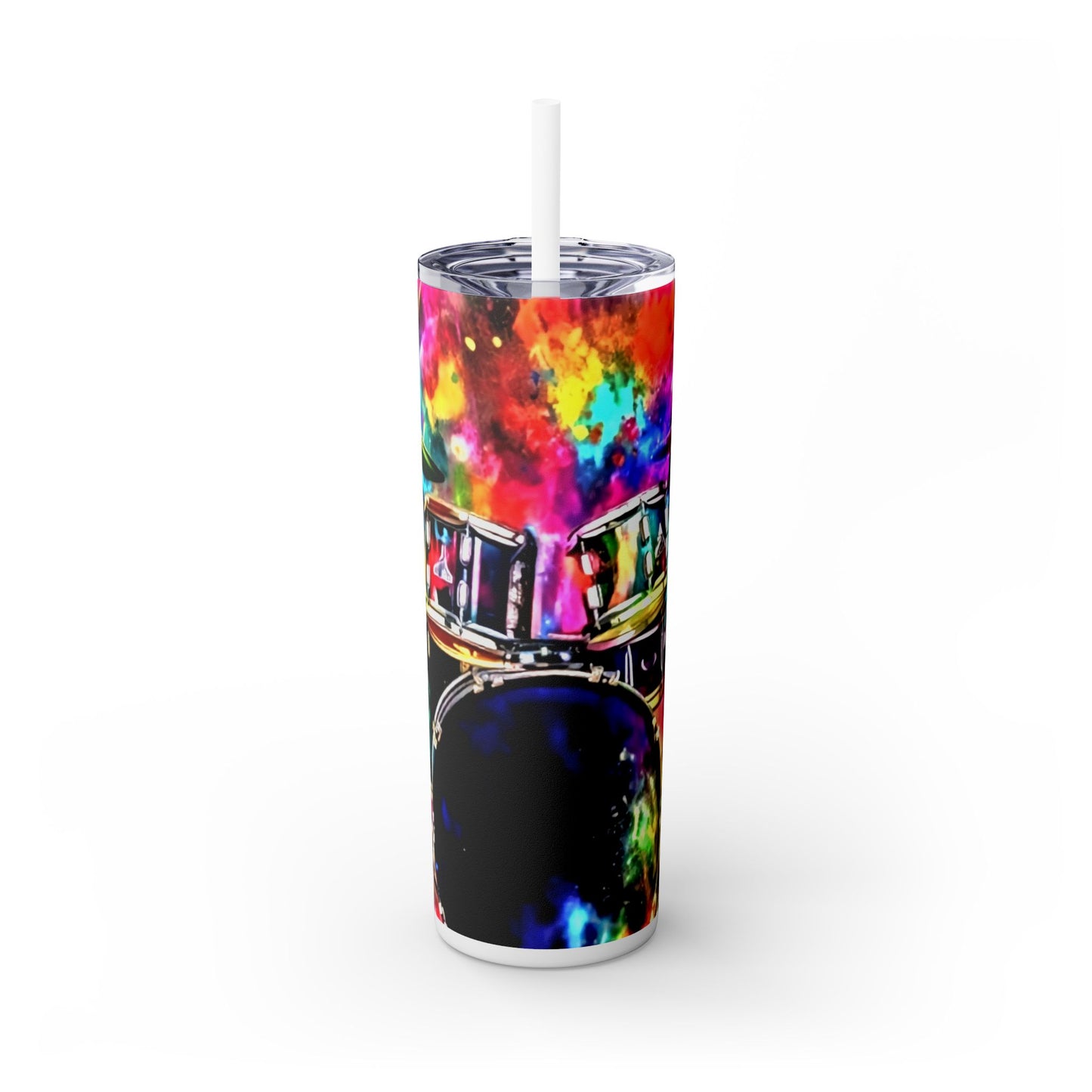 VIVID DRUMSET  Skinny Tumbler with Straw, 20oz Printify