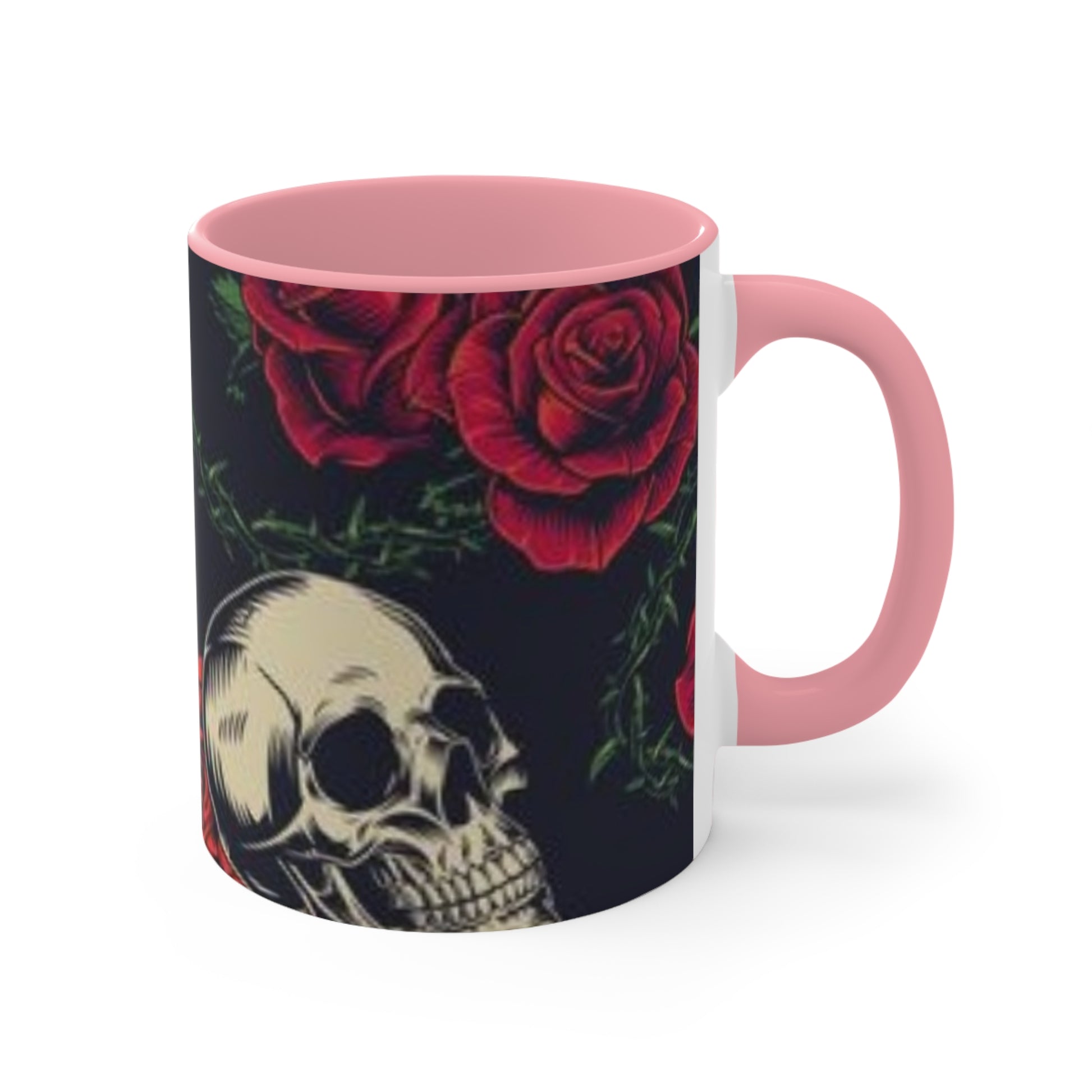 "Gothic Skull and Roses Coffee Mug - Red Interior" Printify