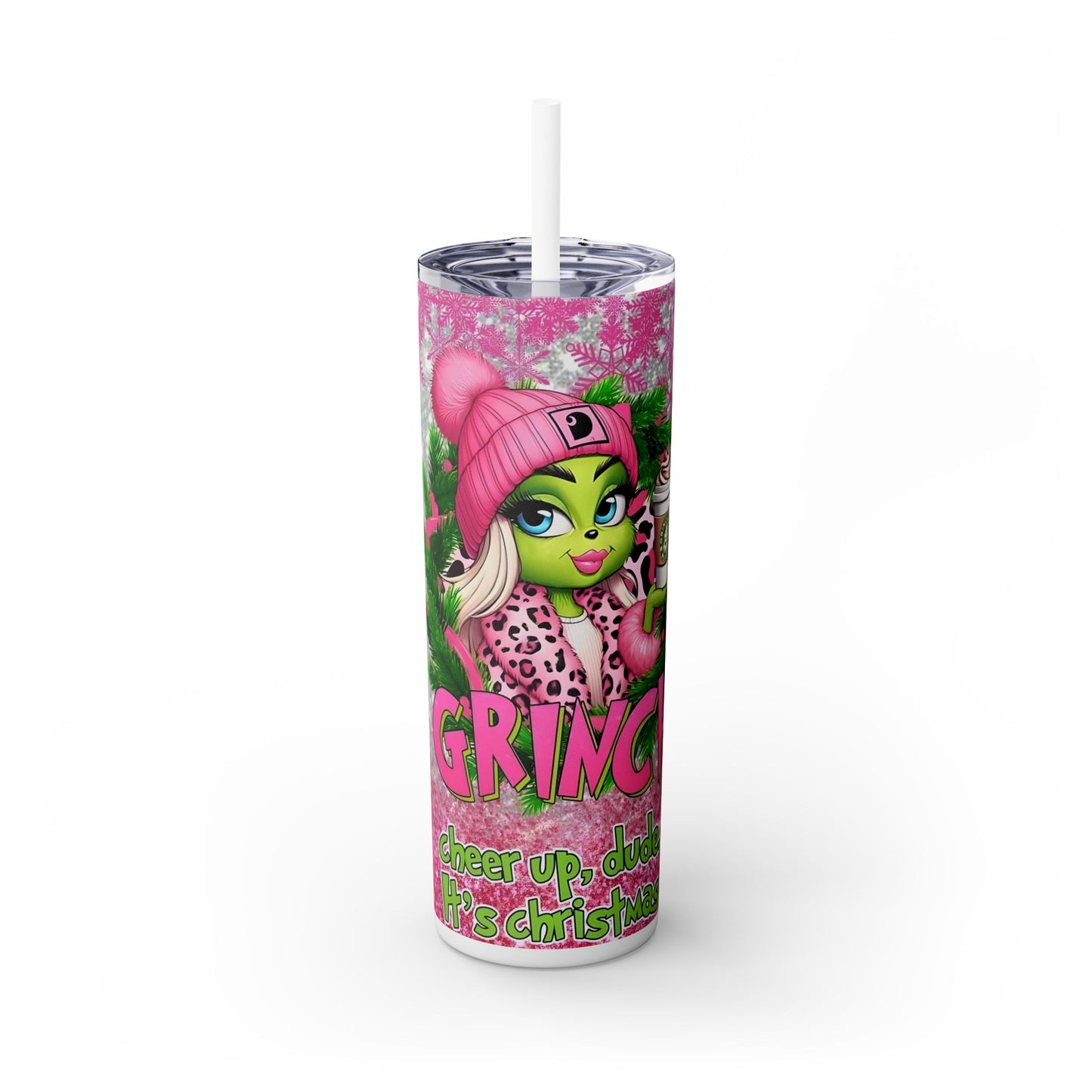 "Grinch Christmas Tumbler - Funny Holiday Drink Cup with Straw" Printify