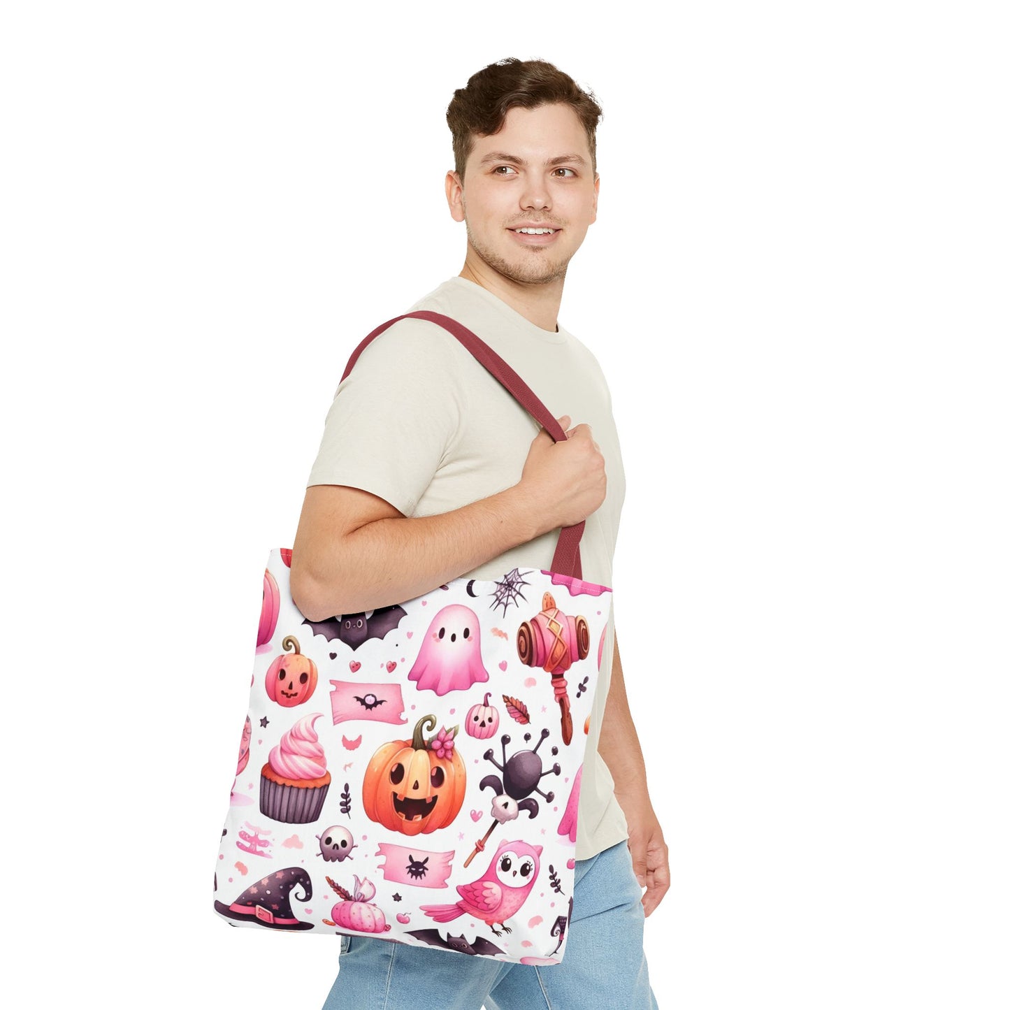 "Kawaii Halloween Tote Bag - Cute Ghost, Pumpkin & Spooky Treats Design" Printify