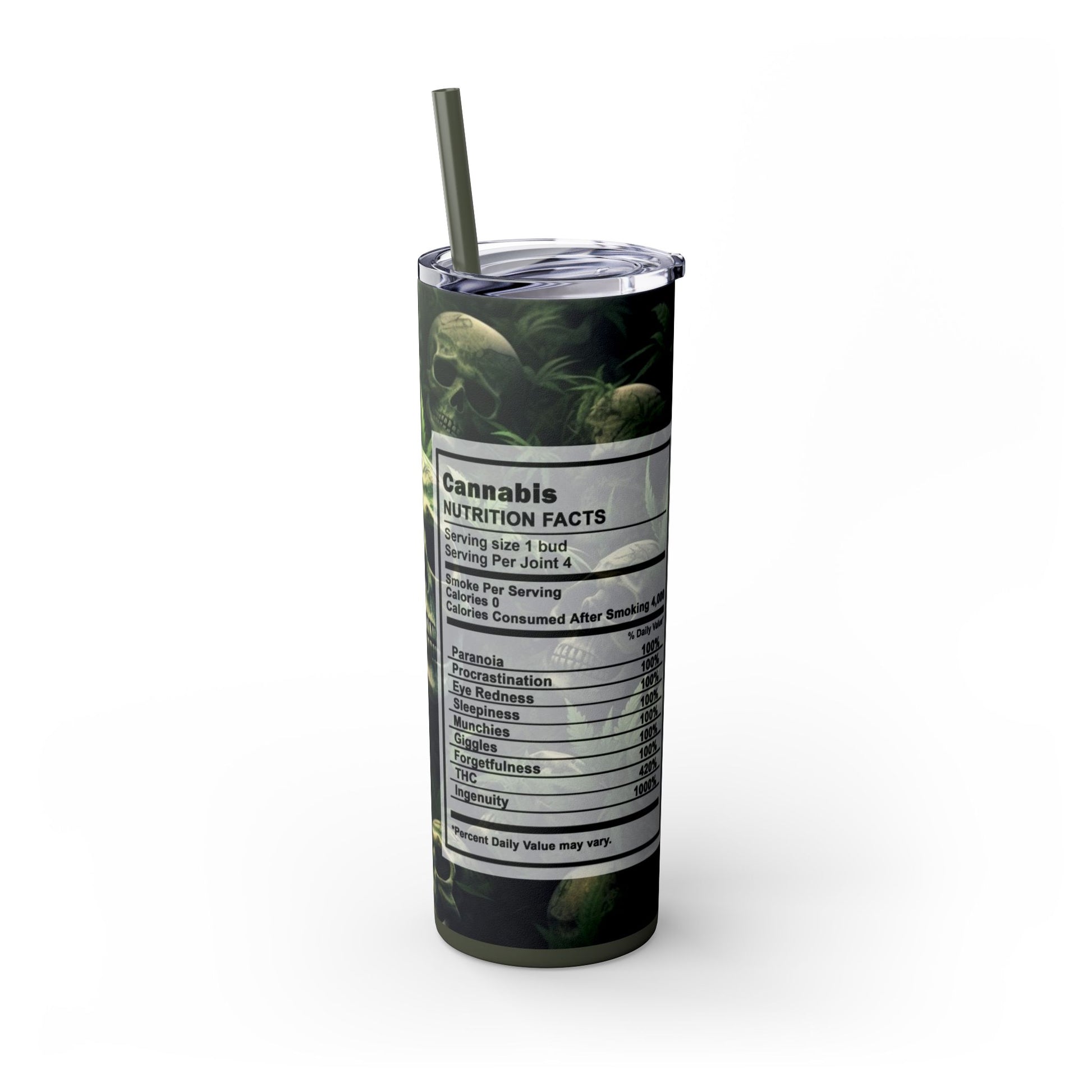 CANNABIS + Servings - Skinny Tumbler with Straw, 20oz - Rock n Royalty Designs