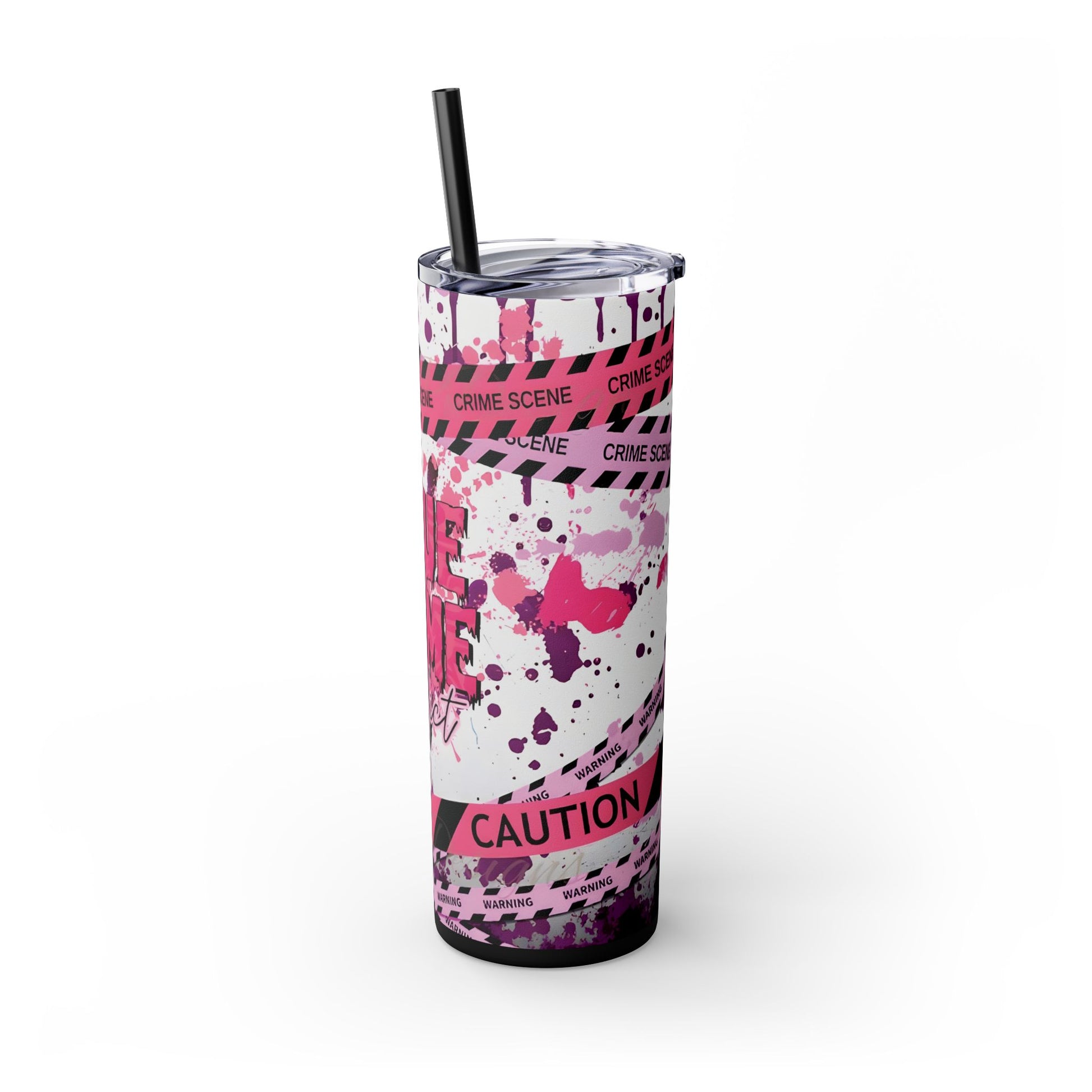 True Crime Pink - Skinny Tumbler with Straw, 20oz - Rock n Royalty Designs