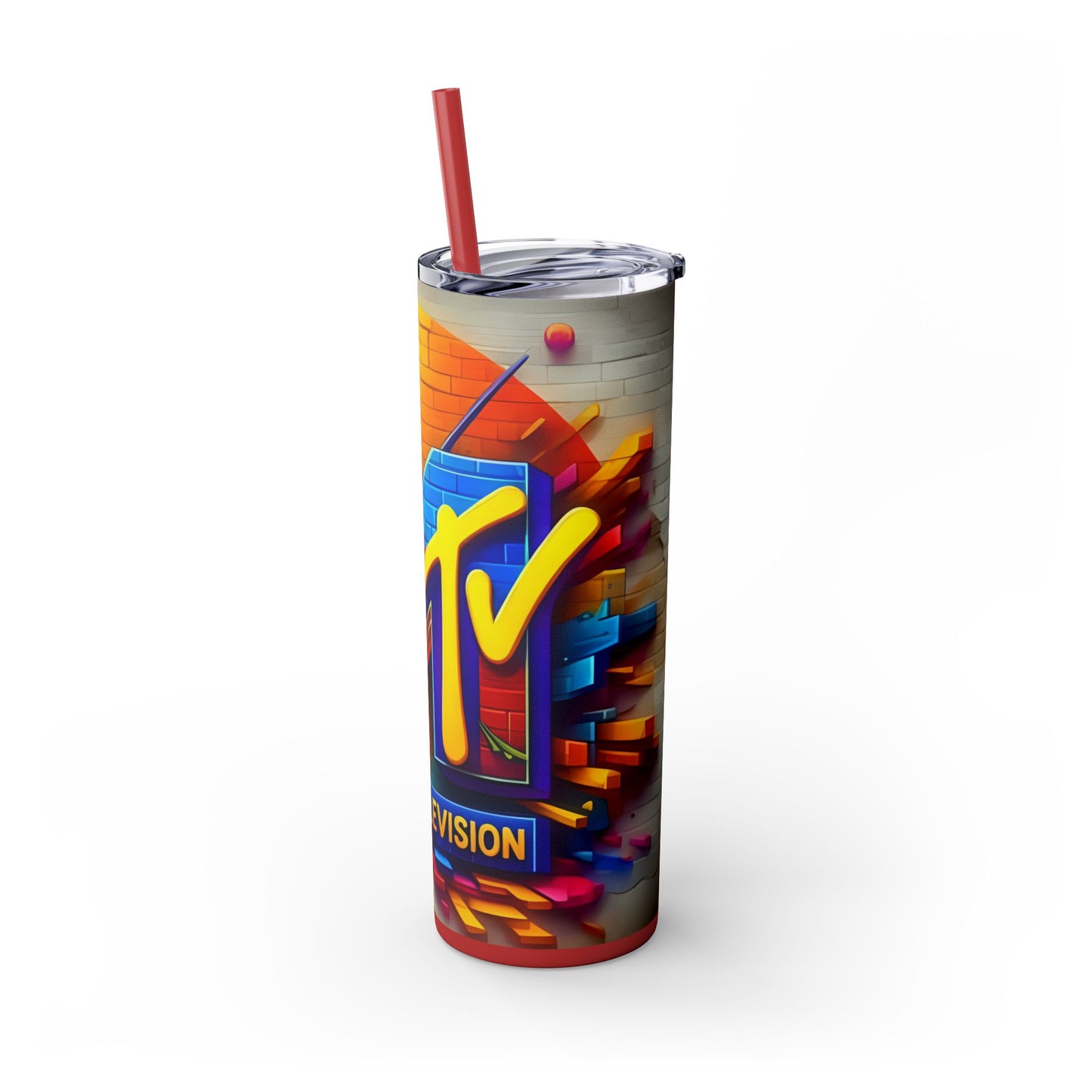 Mtv Telivision - (80s) Skinny Tumbler with Straw, 20oz - Rock n Royalty Designs