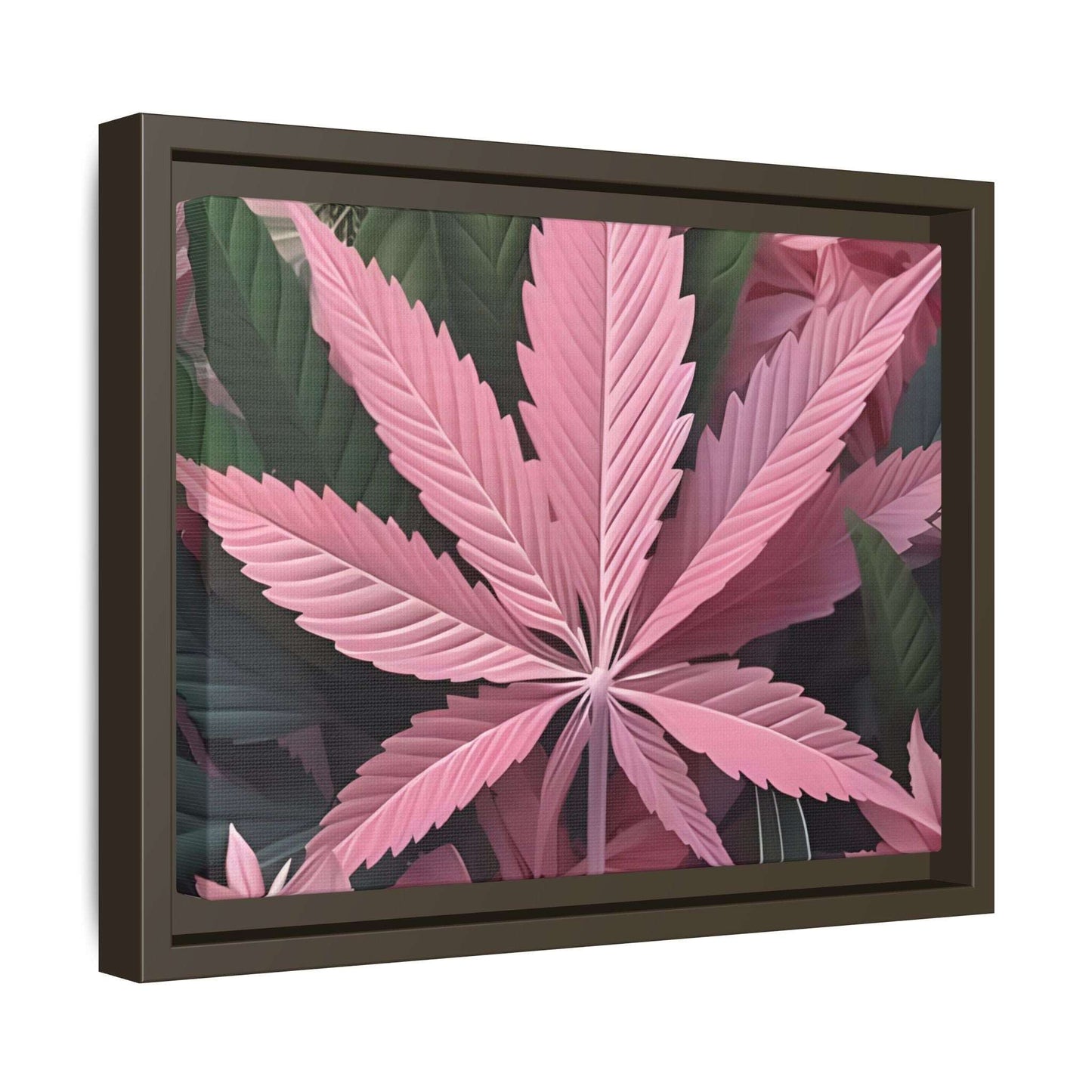 "Pink Cannabis Leaf Art | Framed Botanical Wall Decor | Modern Marijuana Print" Matte Canvas, Framed (Multi-color)