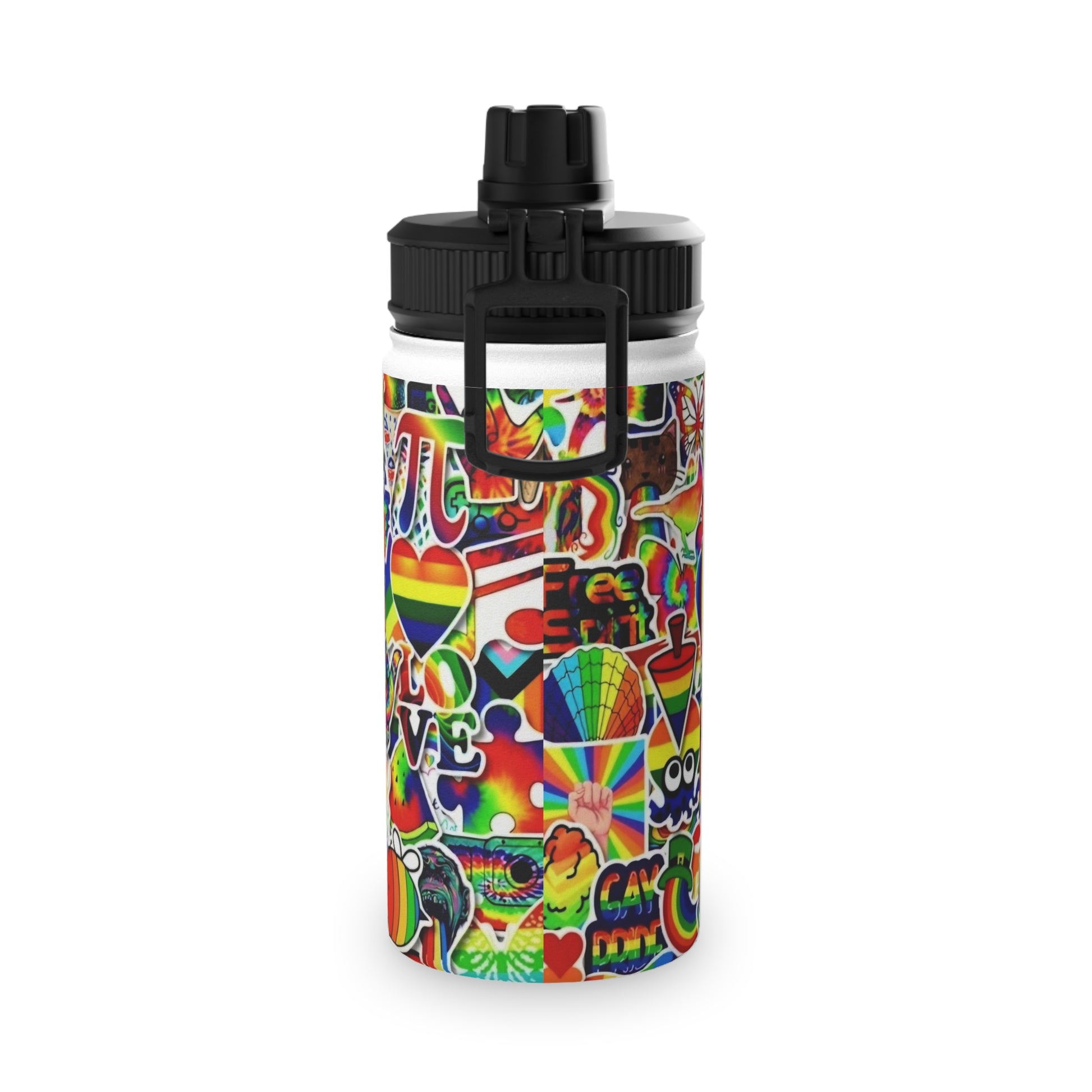 Colorful Foe Sticker Stainless Steel Water Bottle, Sports Lid Printify