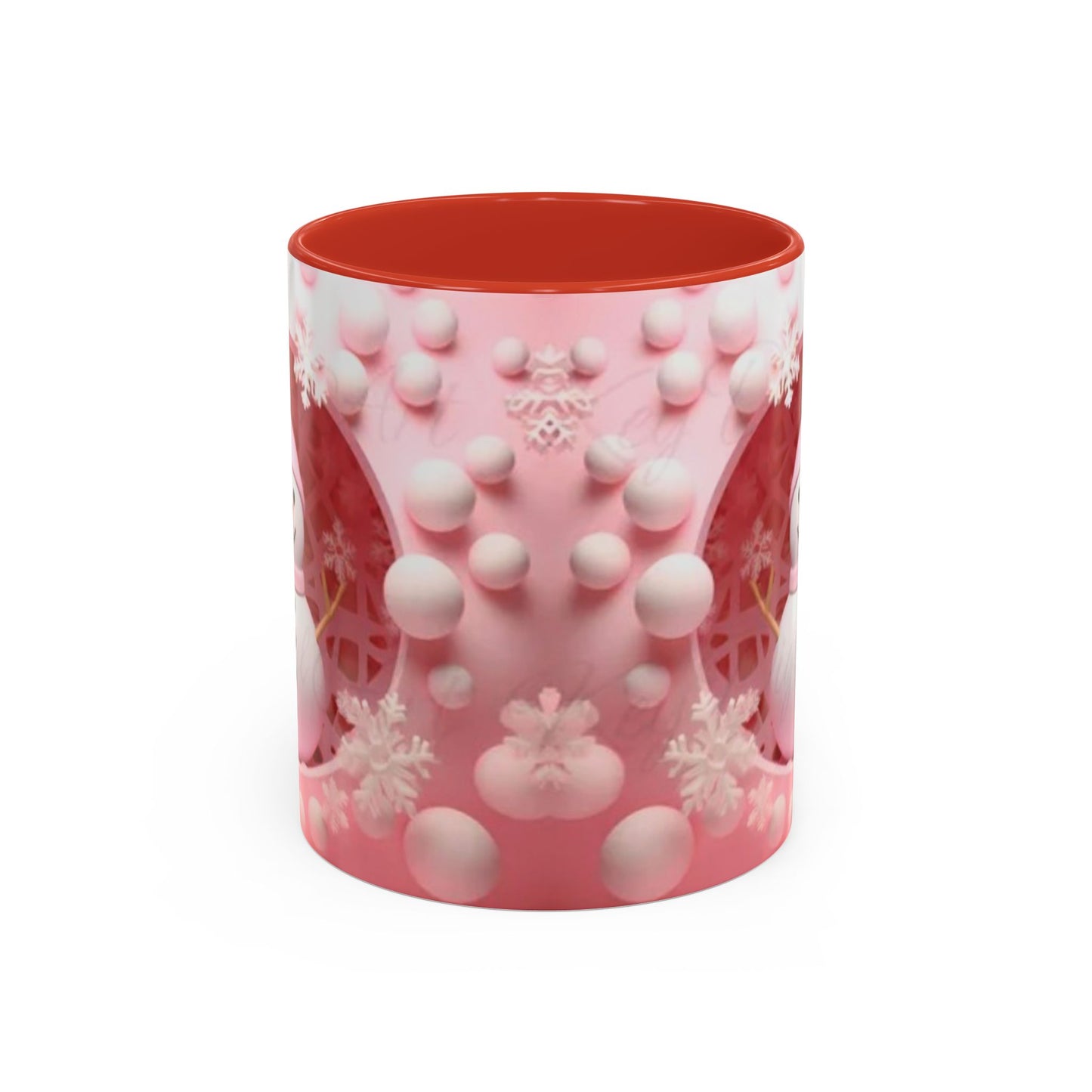 Snowman Coffee Mug, Pink Heart Winter Design (11oz) Printify