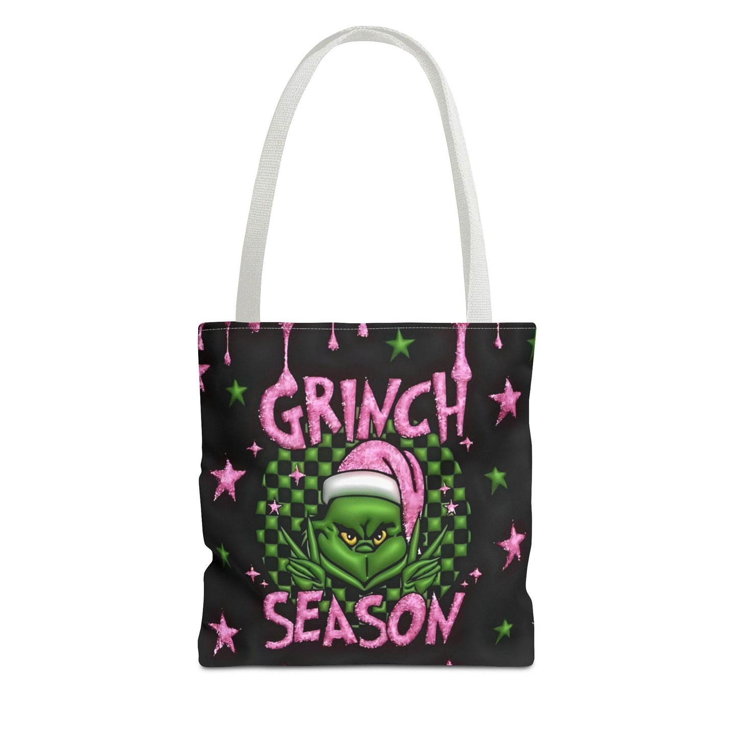 "Grinch Season Tote Bag - Christmas Holiday Shopping Handbag with Pink and Green Design" Printify