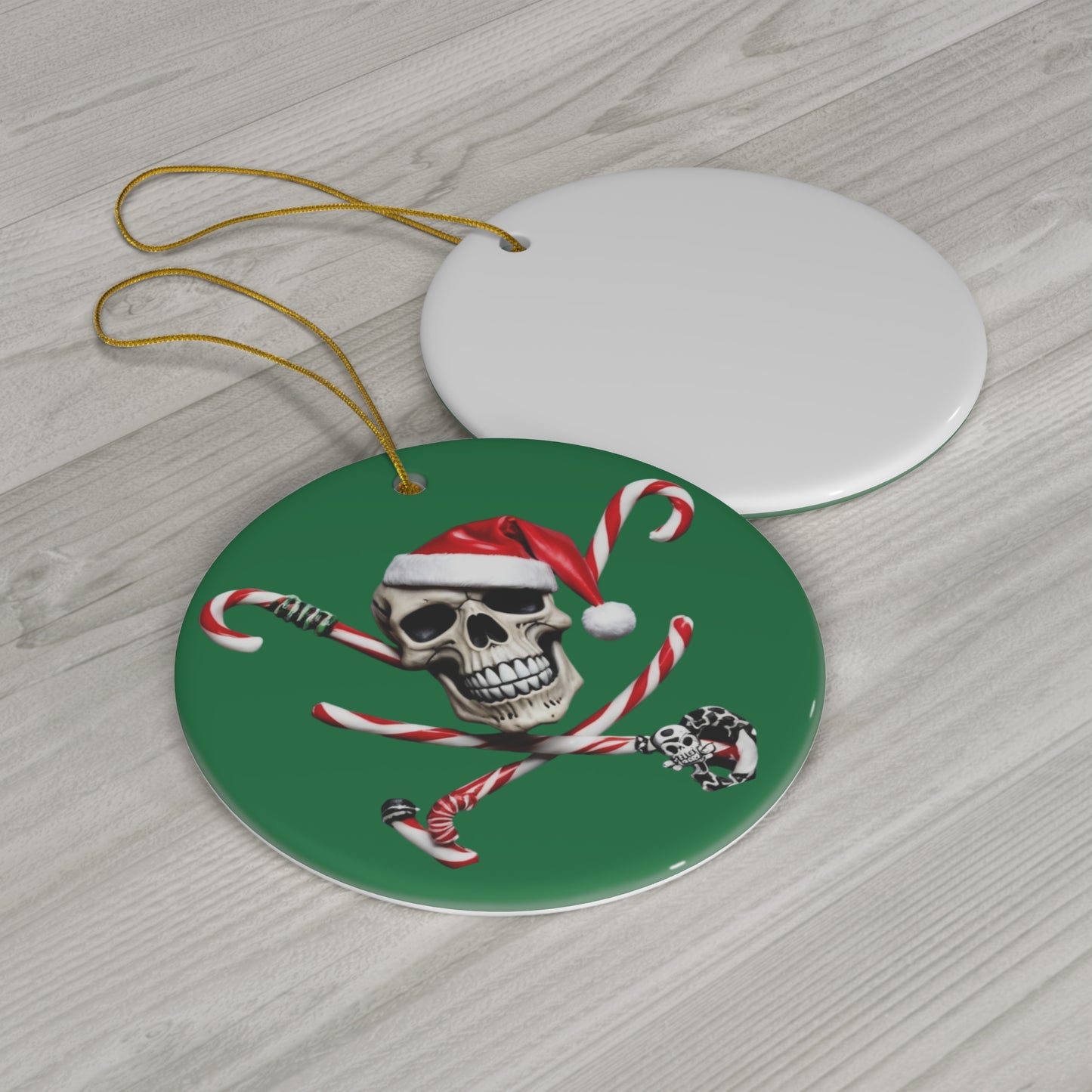 SKULL SANTA HAT - CROSSED CANDY CAN3S - Ceramic Ornament, 4 Shapes - Rock n Royalty Designs