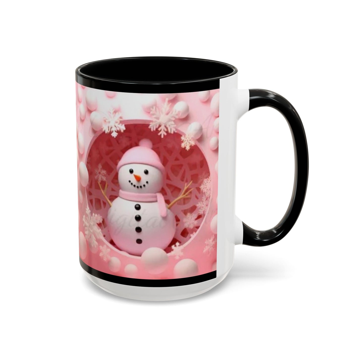 Snowman Coffee Mug, Pink Heart Winter Design (11oz) Printify