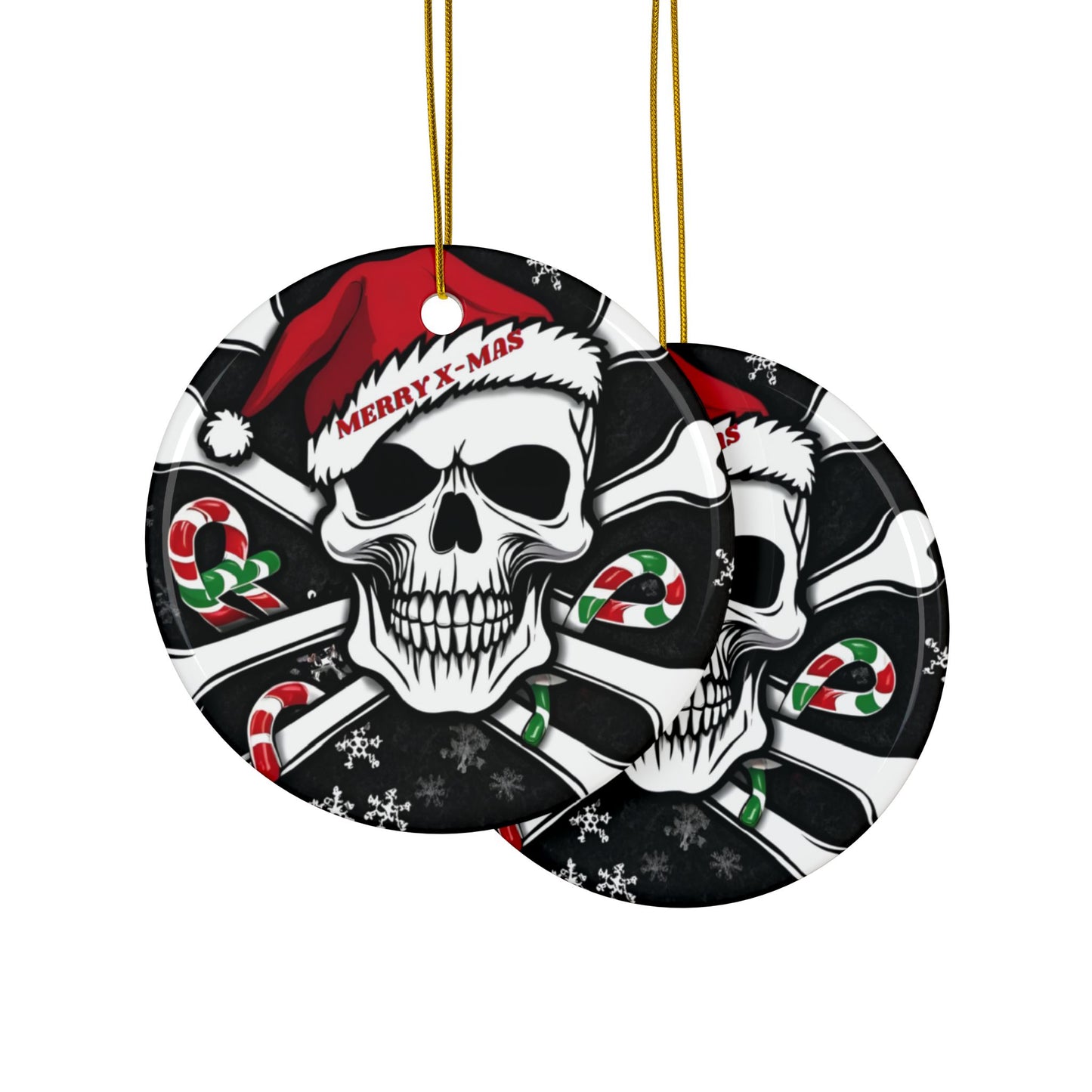 Merry X-Mas Skull Ssnta Hat - Ceramic Ornaments, 2-Side Print, (1pc, 3pcs, 5pcs, 10pcs) - Rock n Royalty Designs