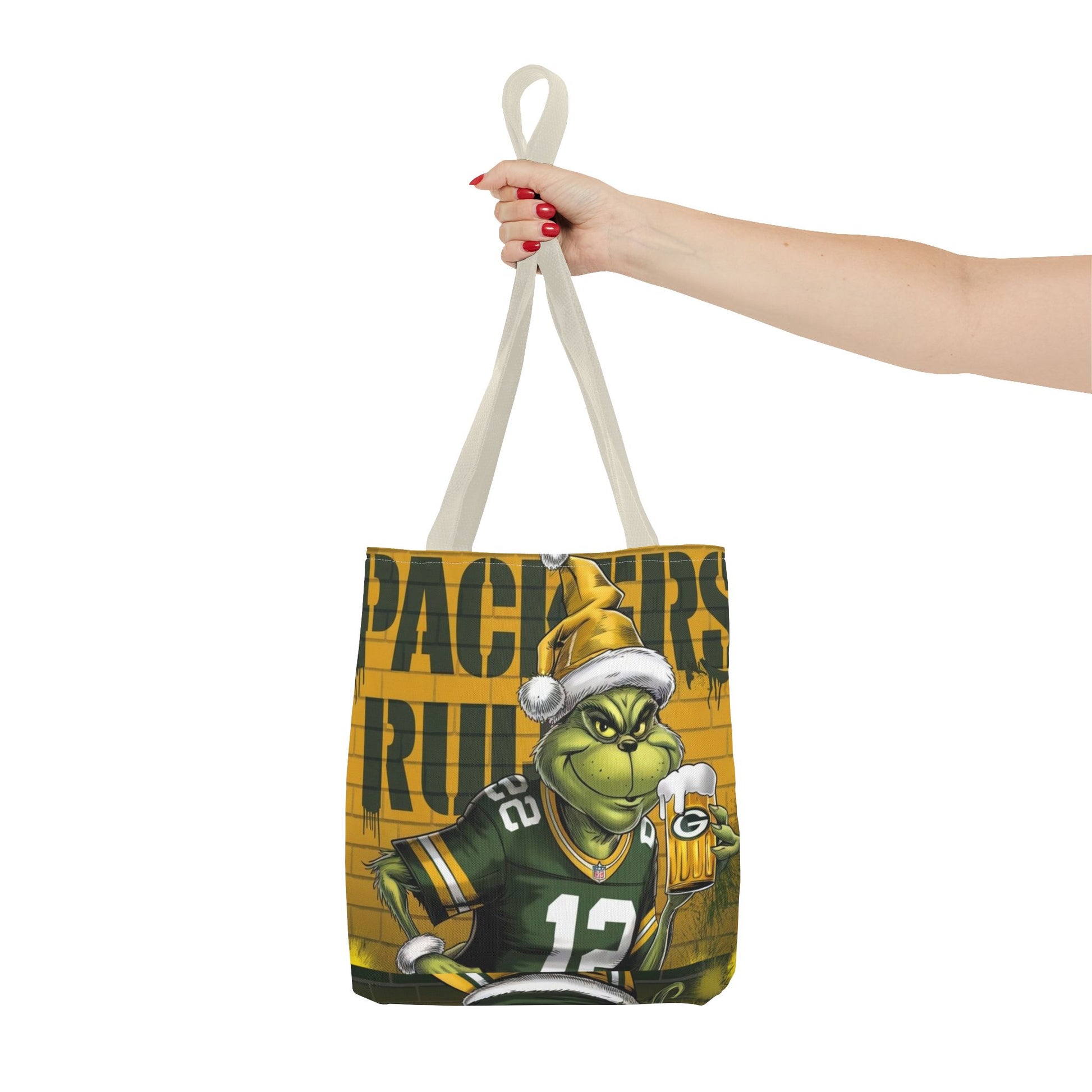 Festive Green Bay Packers Grinch Themed Tote Bag - Rock n Royalty Designs