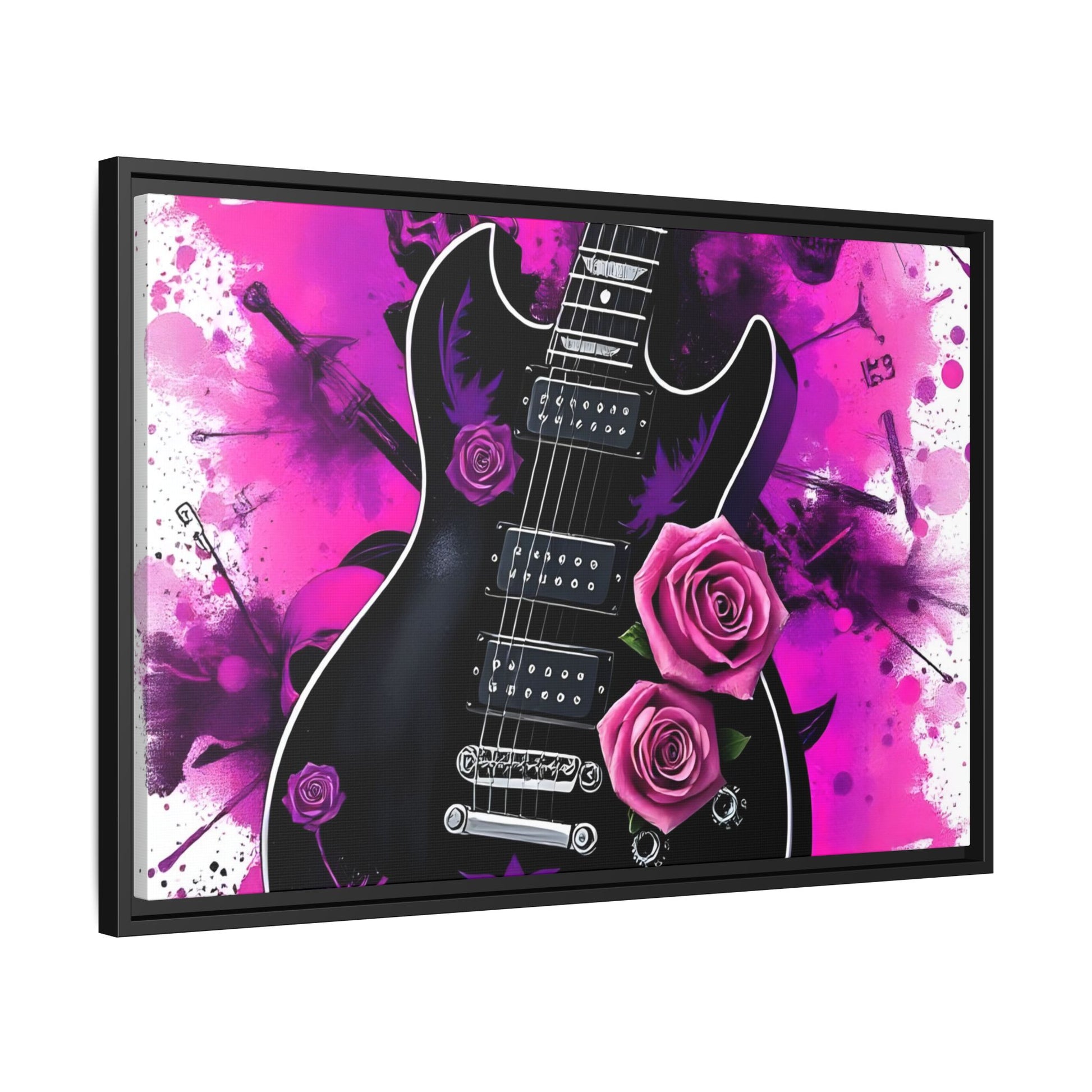 Canvas Art Print 1 of 4 - VIBRAINT Purple Guitar with Skulls and Pink Roses - Rock n Royalty Designs