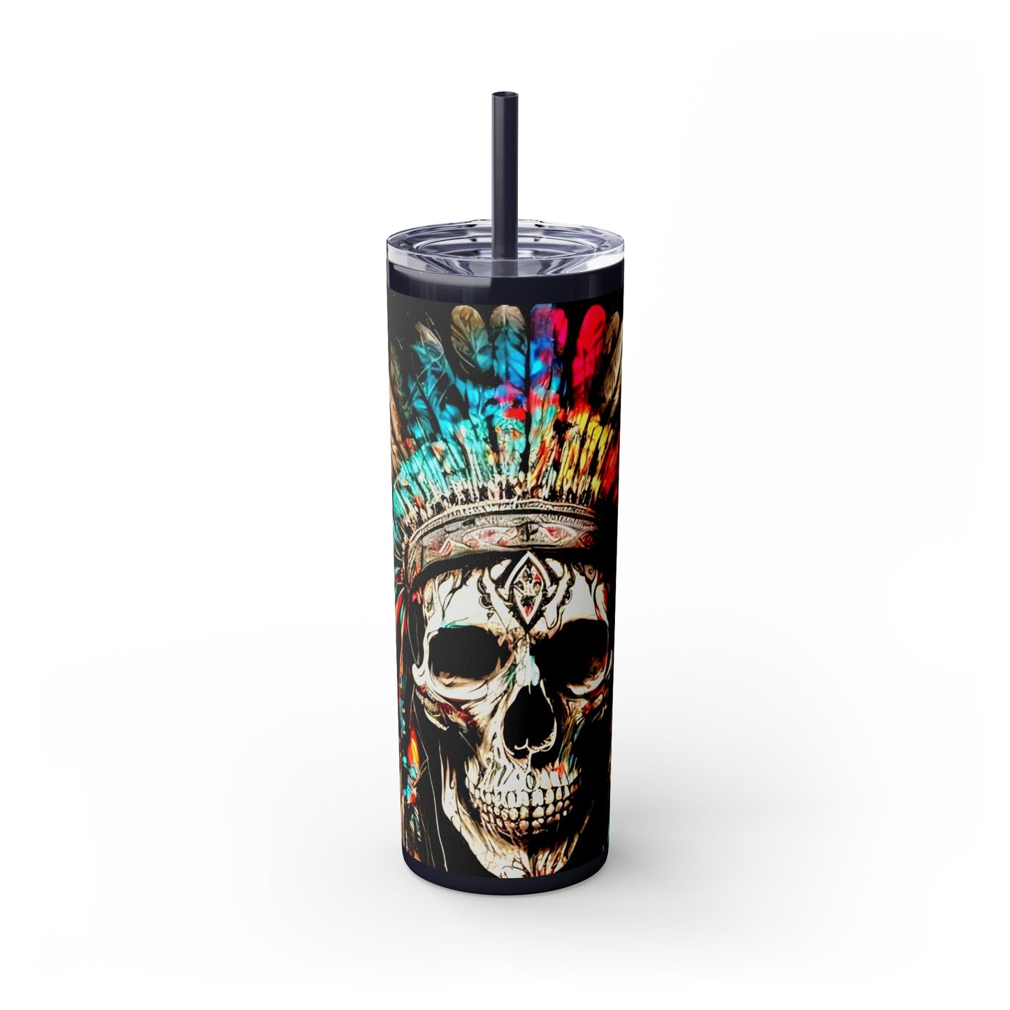 All colors Skull Indian - Skinny Tumbler with Straw, 20oz Printify