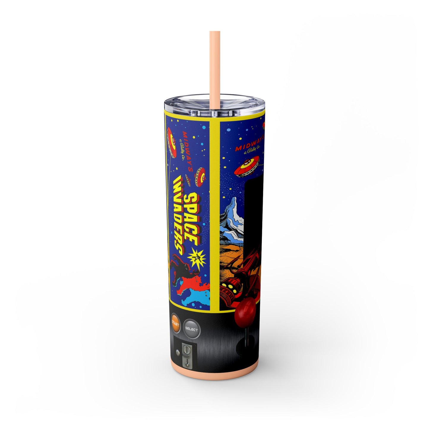 SPACE INVADERS ARCADE GAME - Skinny Tumbler with Straw, 20oz - Rock n Royalty Designs