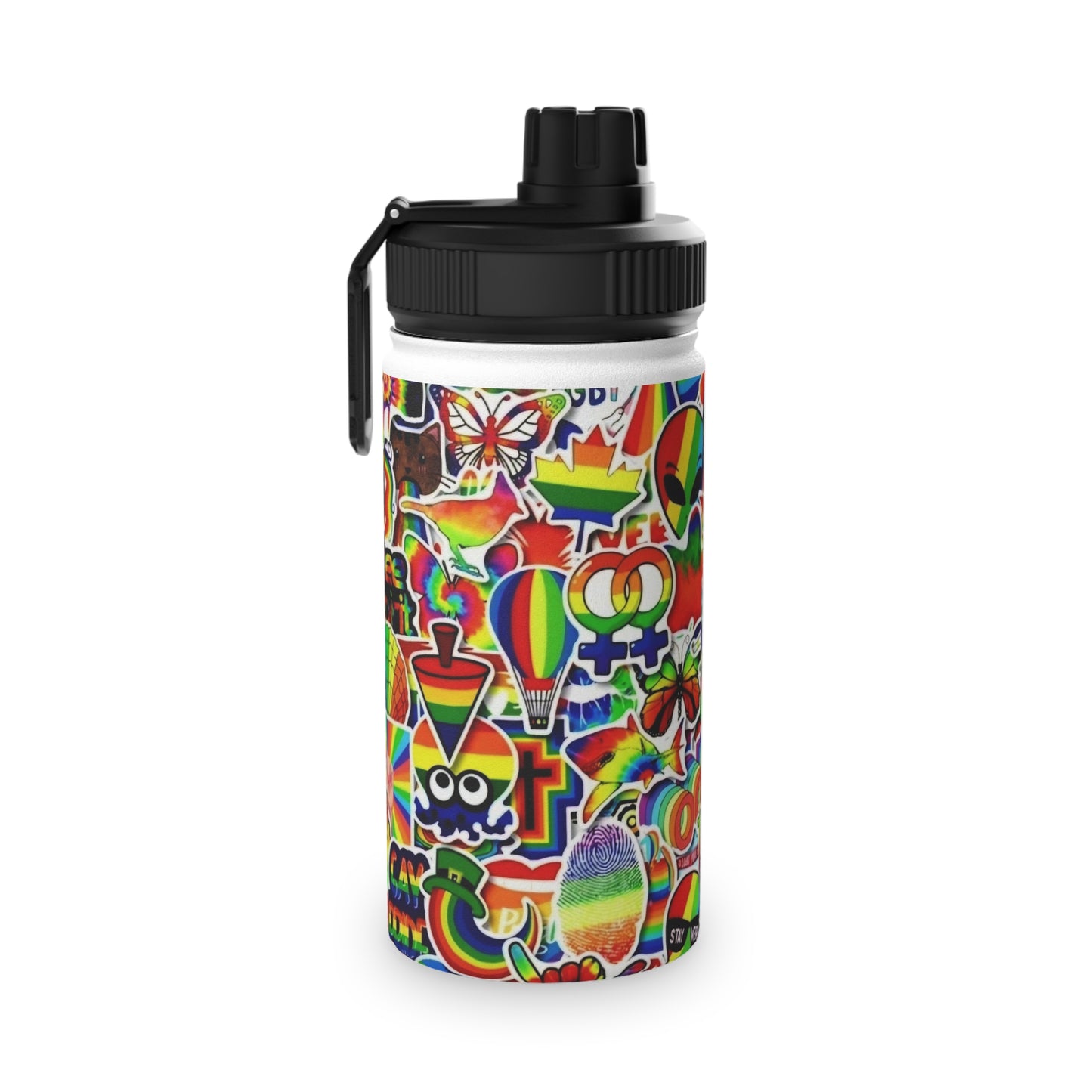 Colorful Foe Sticker Stainless Steel Water Bottle, Sports Lid Printify