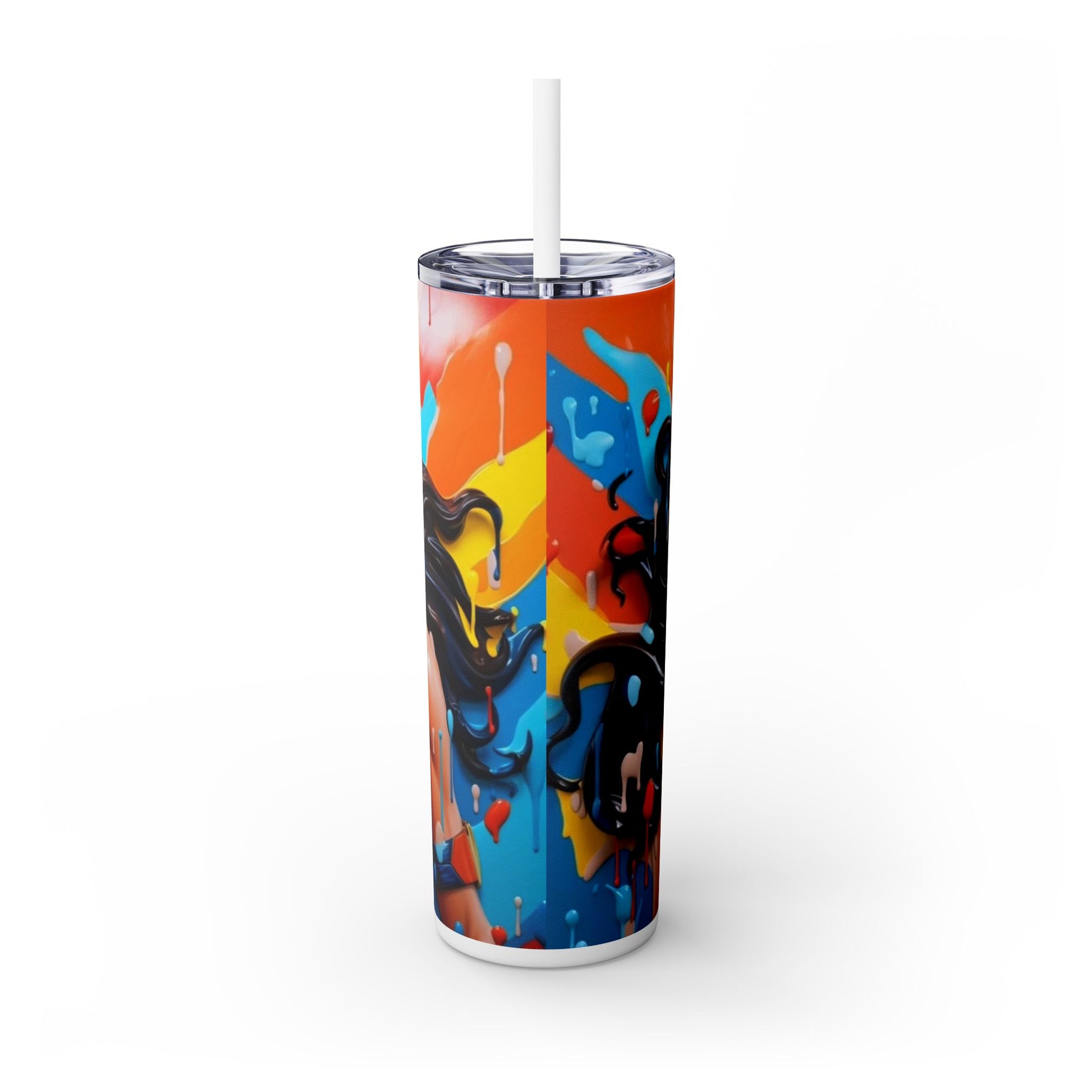 "Wonder Woman Skinny Tumbler with Straw, 20oz - Superhero Fan Art Drinkware" Printify