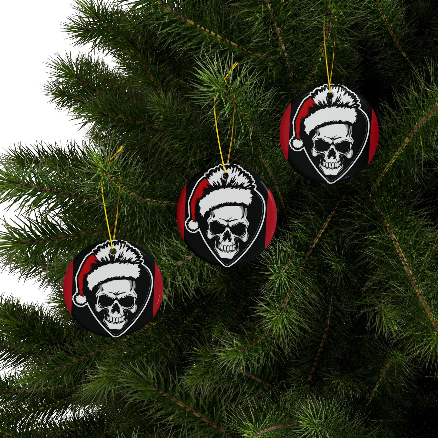 Skull Santa Hat , Ceramic Ornaments, 2-Side Print, (1pc, 3pcs, 5pcs, 10pcs) - Rock n Royalty Designs