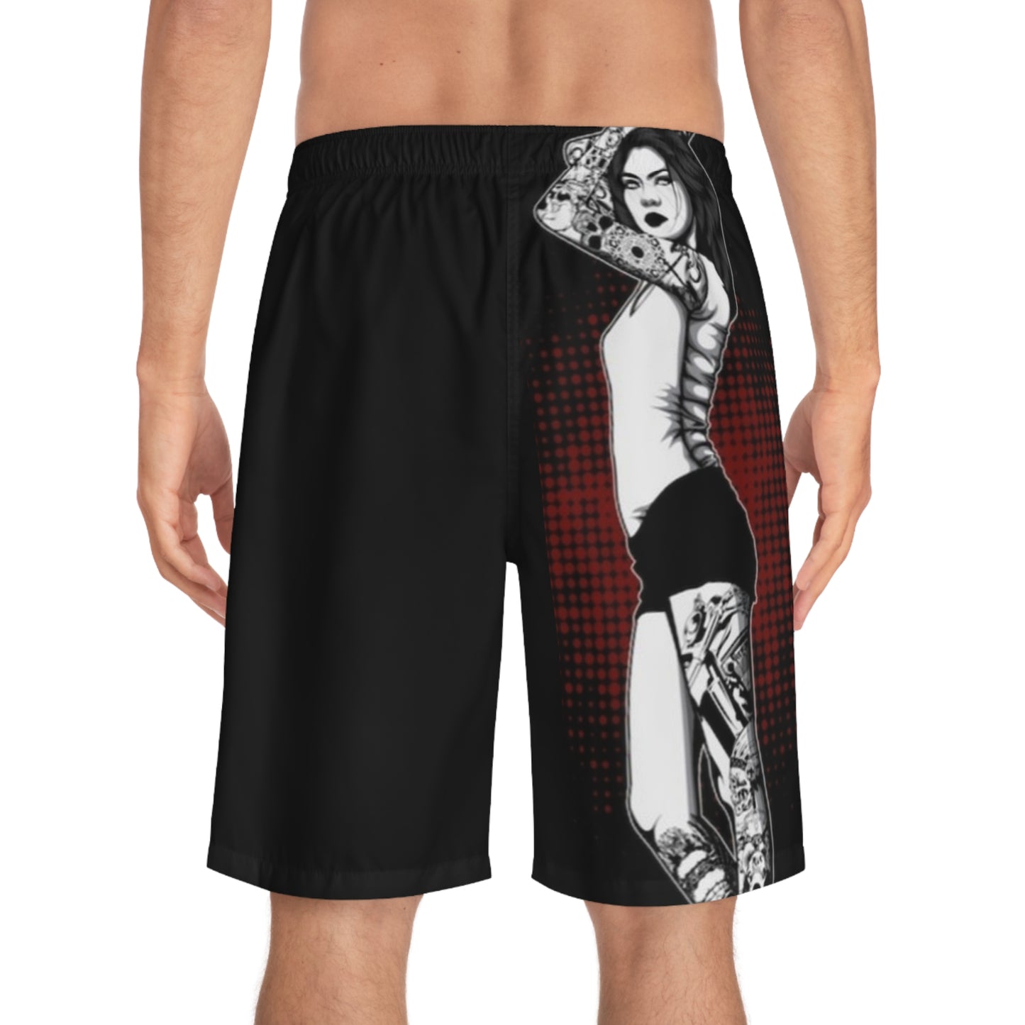 Copy of Copy of TATTOO WOMAN DESIGN FRONT BLK BACK - Men's Board Shorts (AOP) - Rock n Royalty Designs