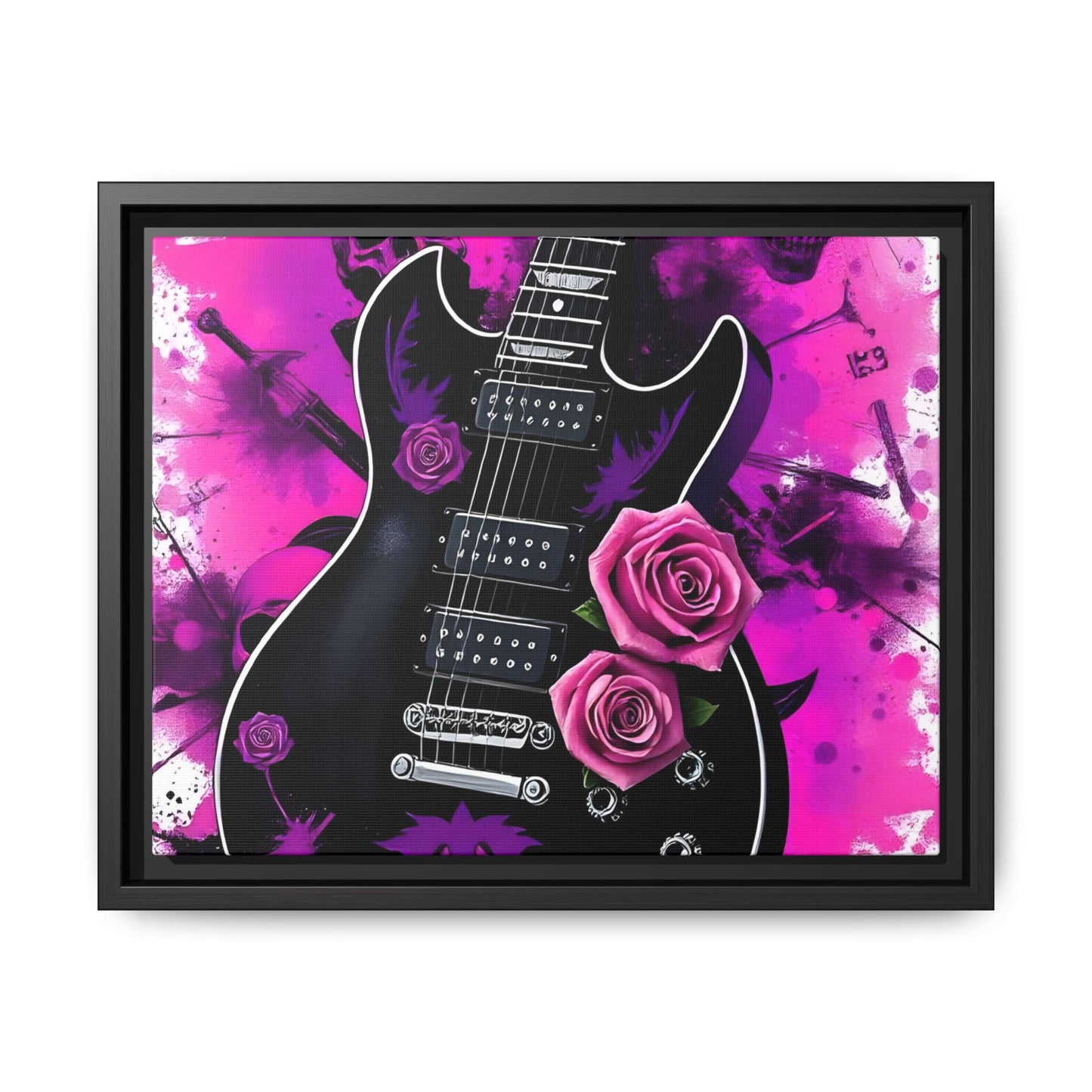 Canvas Art Print 1 of 4 - VIBRAINT Purple Guitar with Skulls and Pink Roses - Rock n Royalty Designs