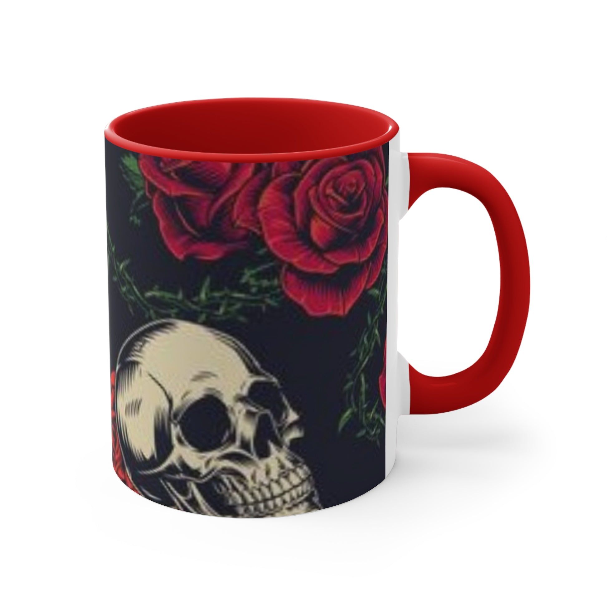 "Gothic Skull and Roses Coffee Mug - Red Interior" Printify