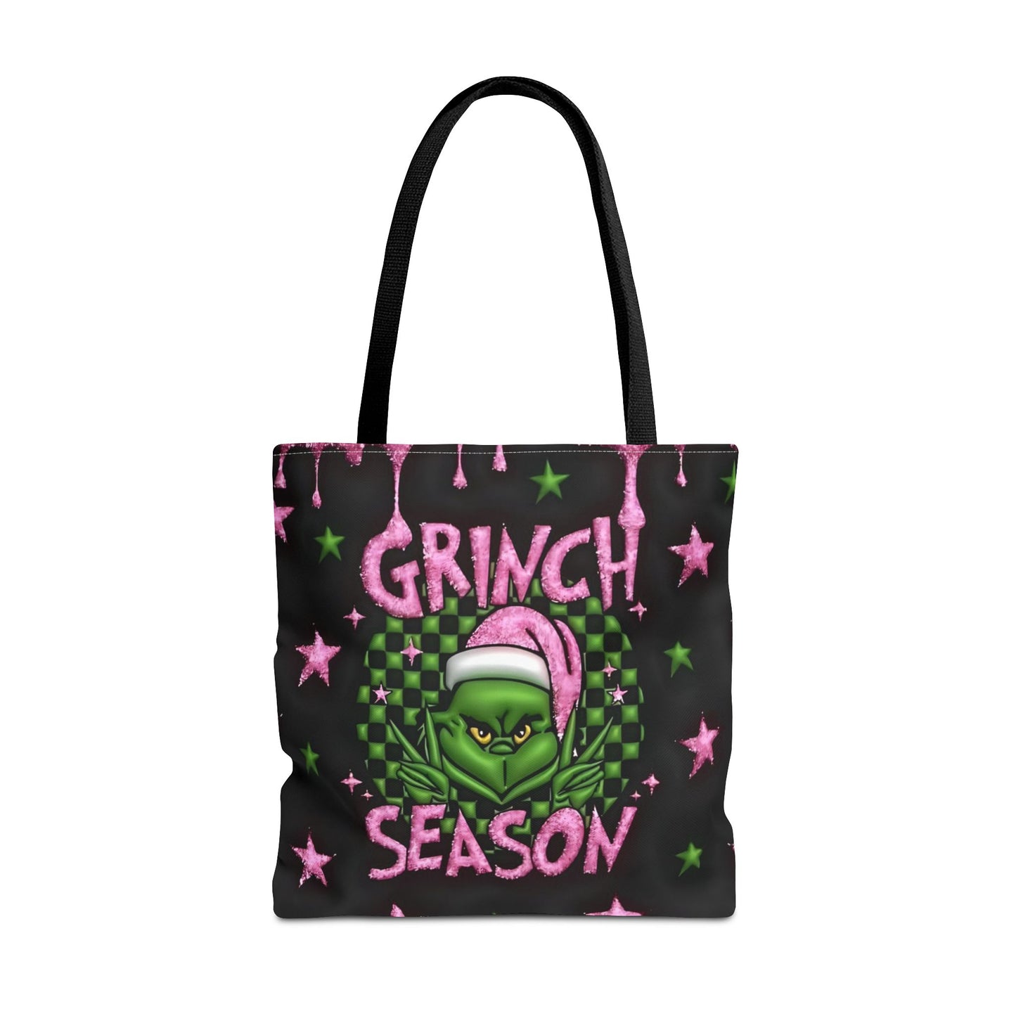 "Grinch Season Tote Bag - Christmas Holiday Shopping Handbag with Pink and Green Design" Printify