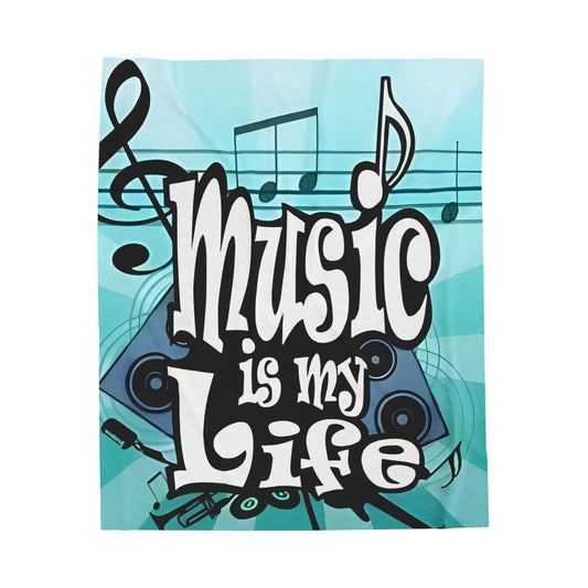 MUSIC IS LIFE - Aqua - Velveteen Plush Blanket - Rock n Royalty Designs