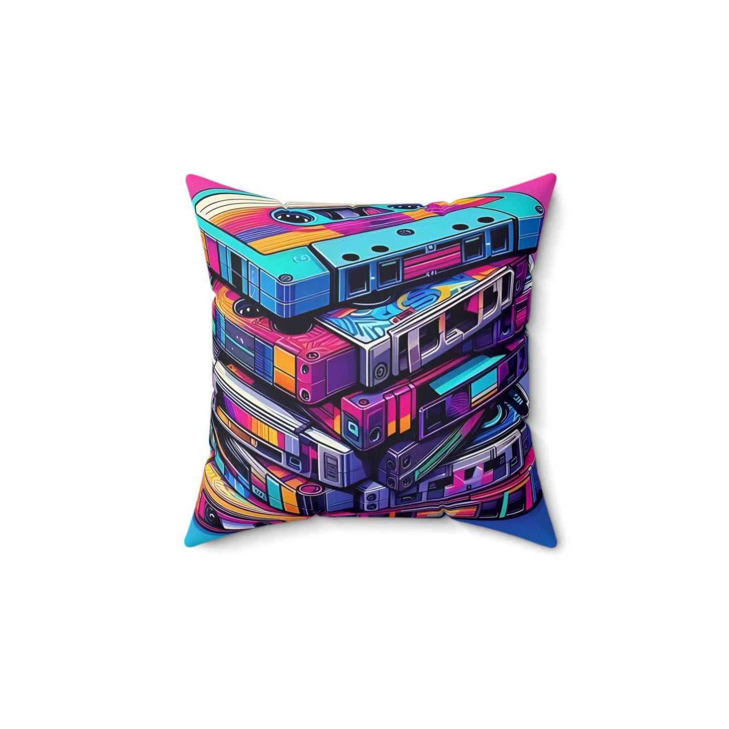 Square Pillow - 80s Bright Memories Cassette Tapes Printify