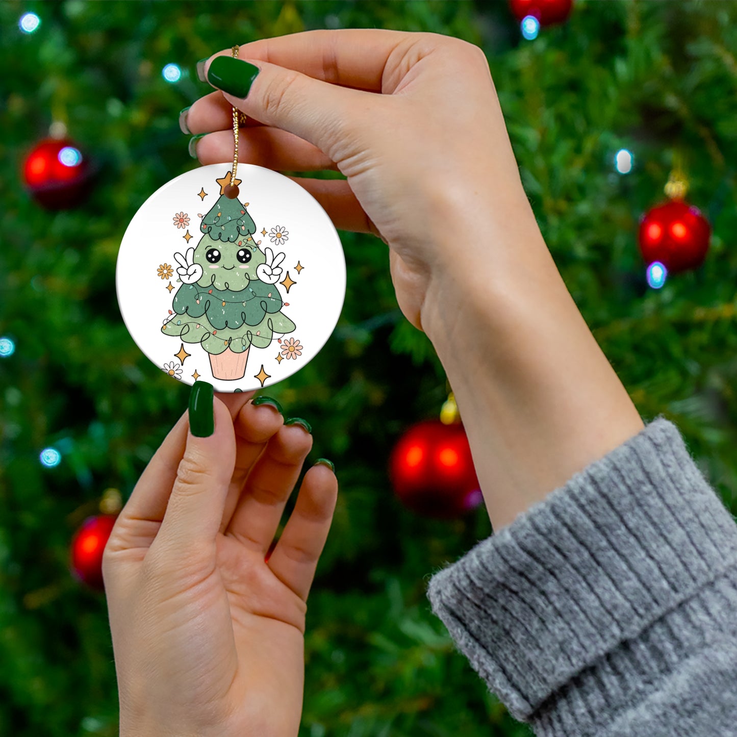 OH CHRISTMAS TREE - PEACE - Ceramic Ornament Printify