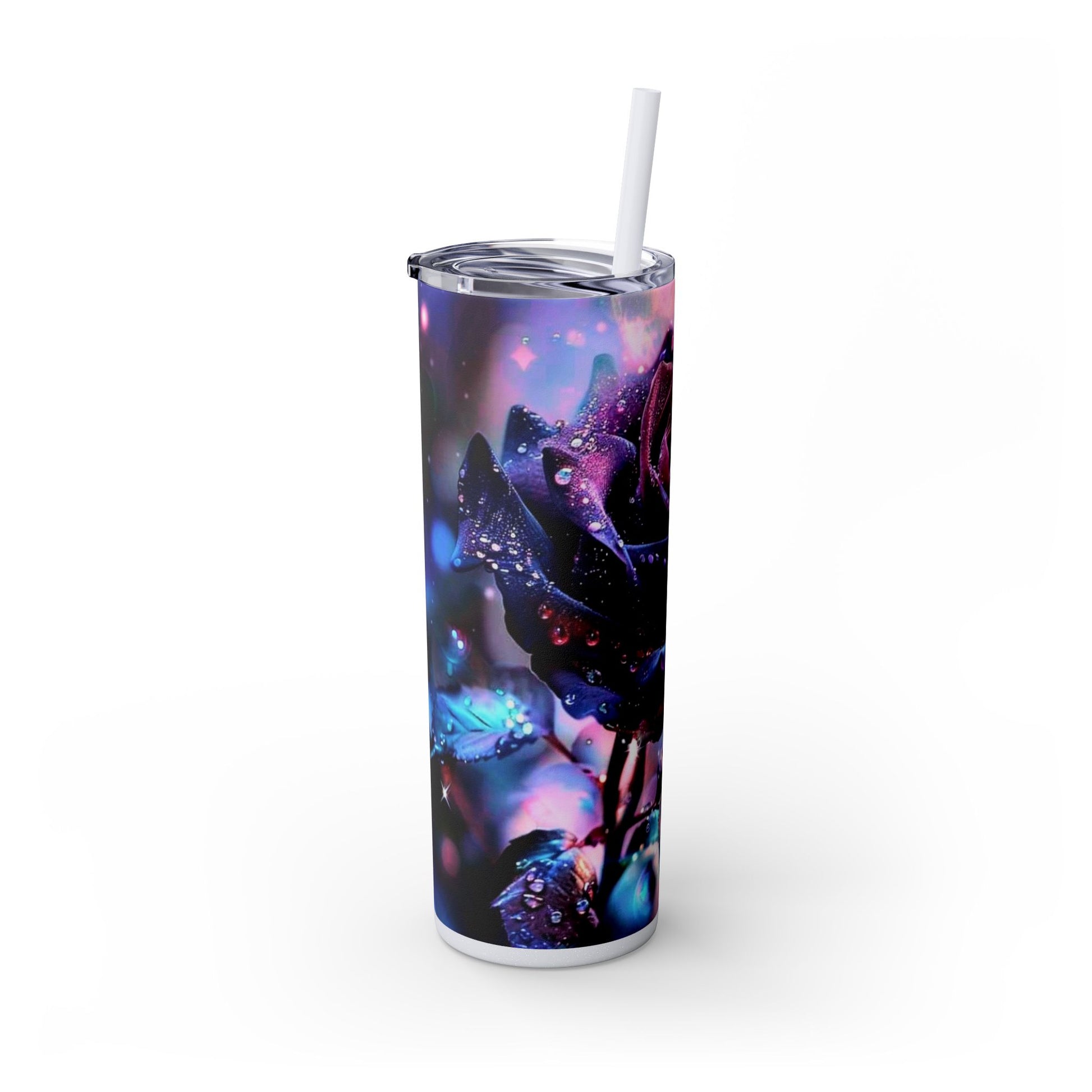 PURPLE ROSE BLUE BFLY - Skinny Tumbler with Straw, 20oz - Rock n Royalty Designs