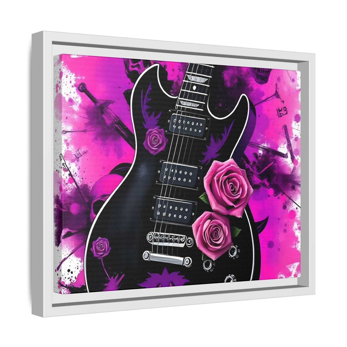 Canvas Art Print 1 of 4 - VIBRAINT Purple Guitar with Skulls and Pink Roses - Rock n Royalty Designs