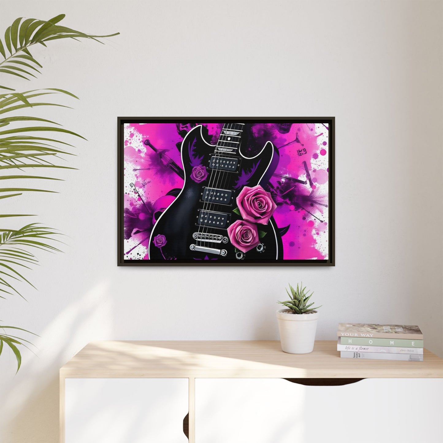 Canvas Art Print 1 of 4 - VIBRAINT Purple Guitar with Skulls and Pink Roses - Rock n Royalty Designs