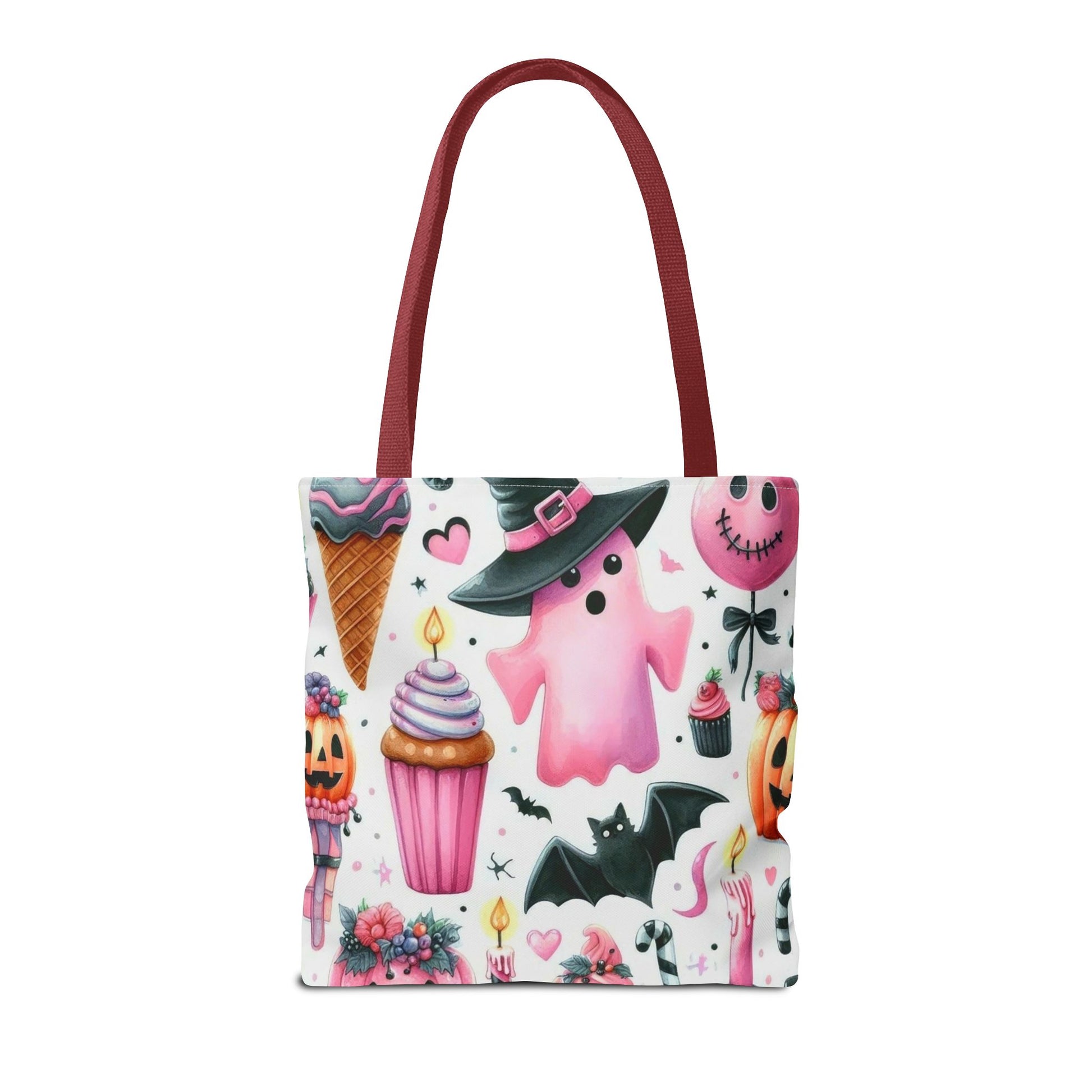 "Cute Halloween Tote Bag - Pink Ghost & Spooky Treats Design" Print Tote Bag Printify