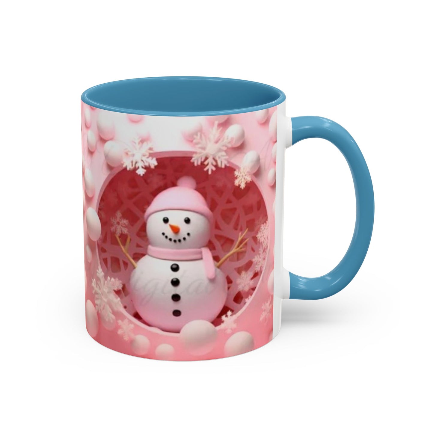 Snowman Coffee Mug, Pink Heart Winter Design (11oz) Printify