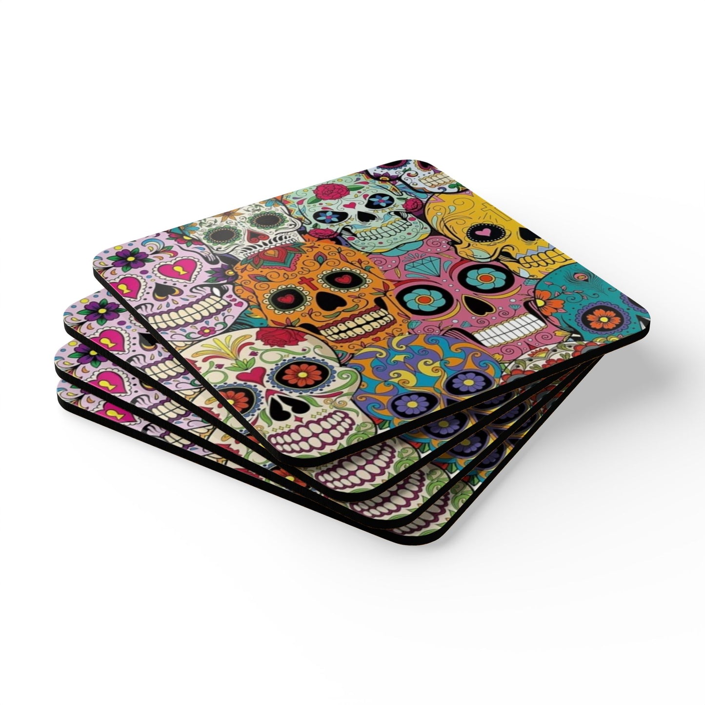 Multi-Colored Skull - Corkwood Coaster Set - Rock n Royalty Designs